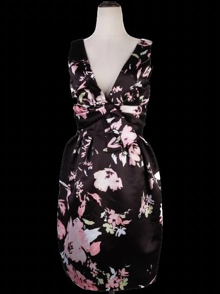 NEW MaxCo Floral Sleeveless Dress Black Pink Polyester Size M
