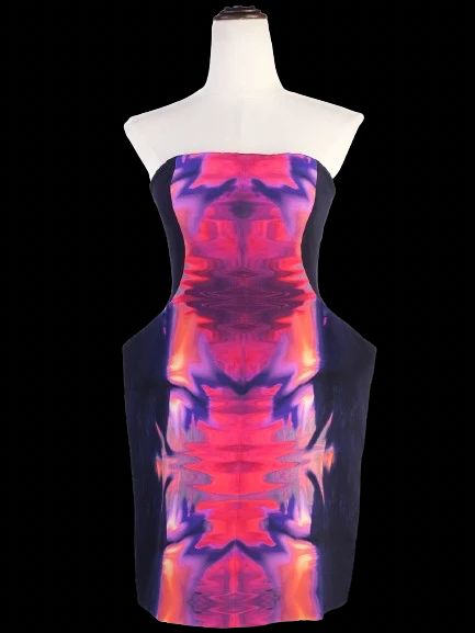 Excellent Alexander McQueen Strapless Dress Large Silk Abstract Print