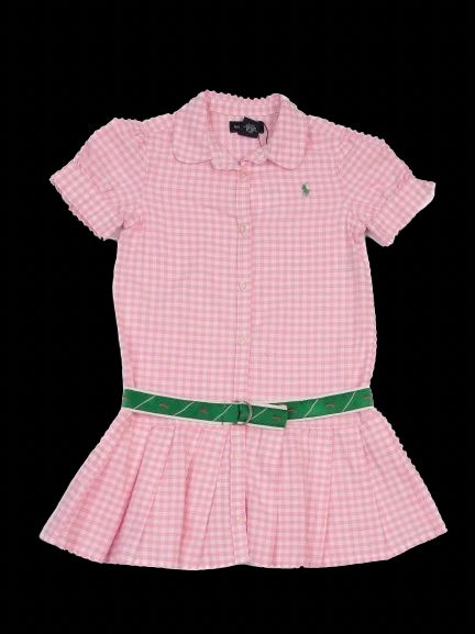 Excellent Ralph Lauren Pink Cotton Checkered Dress for Kids Size 6
