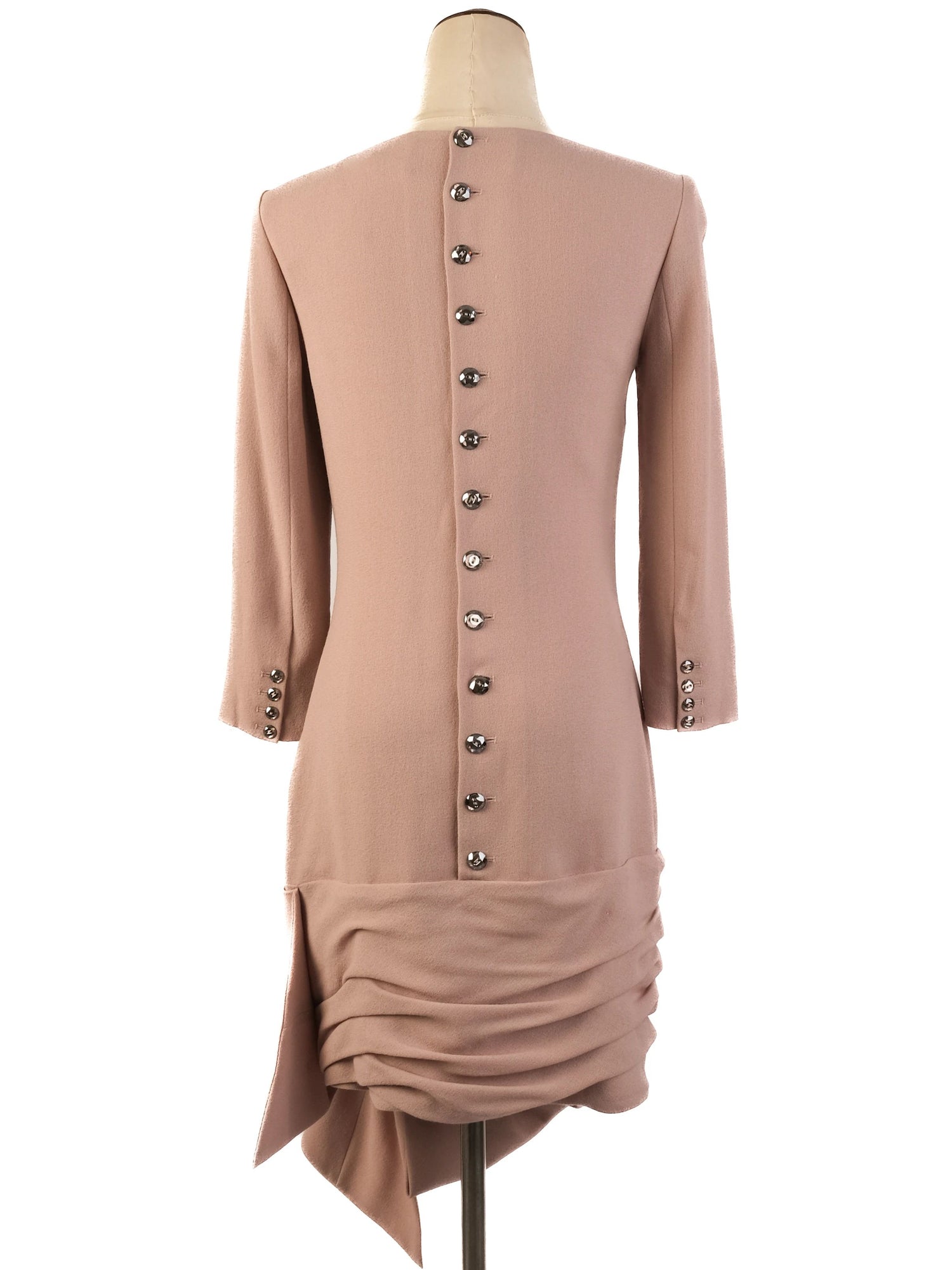 Excellent Azzaro Pink Wool Dress M with Decorative Bow