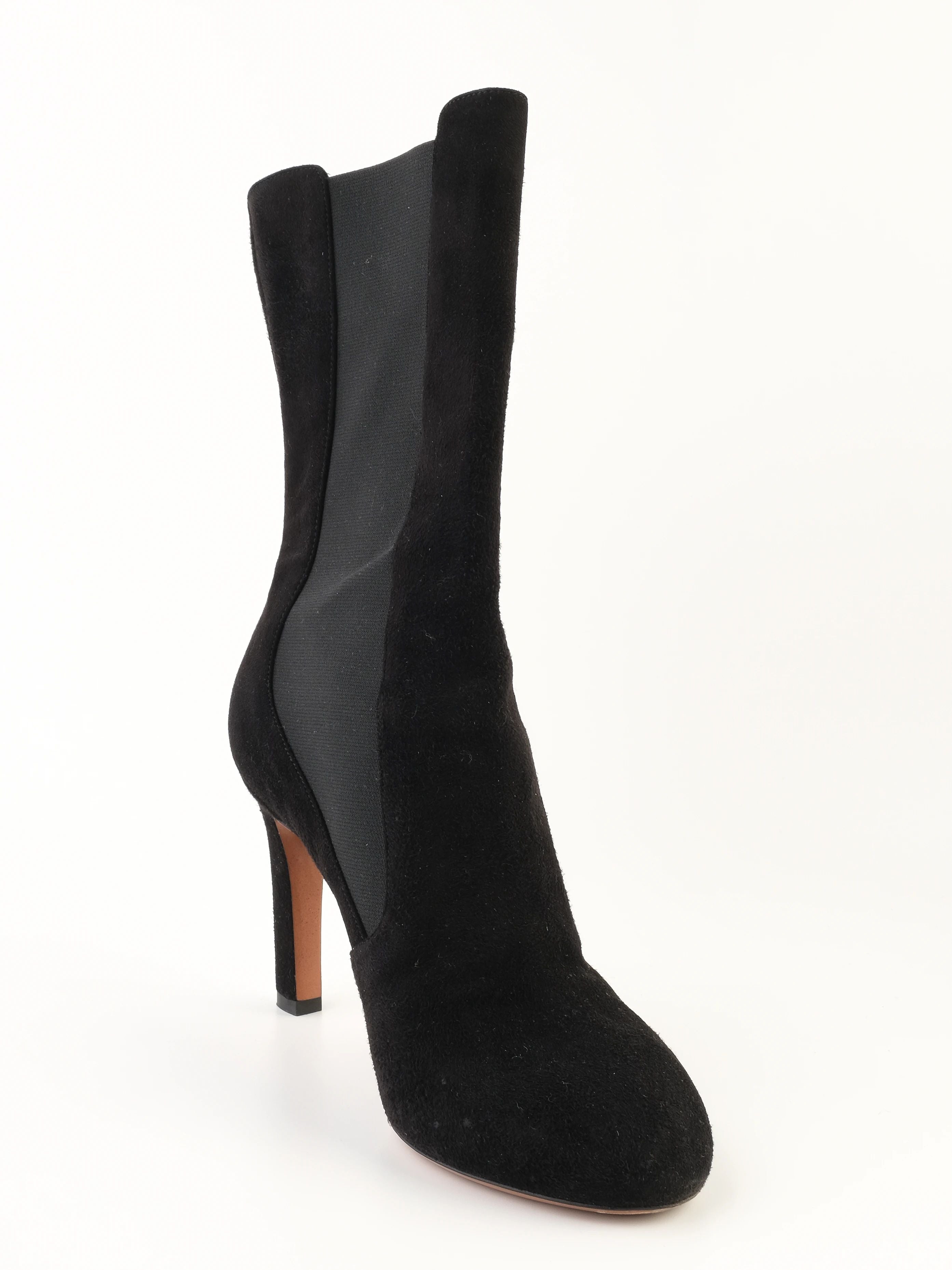 Excellent Alaia Black Genuine Suede High-Heeled Ankle Boots