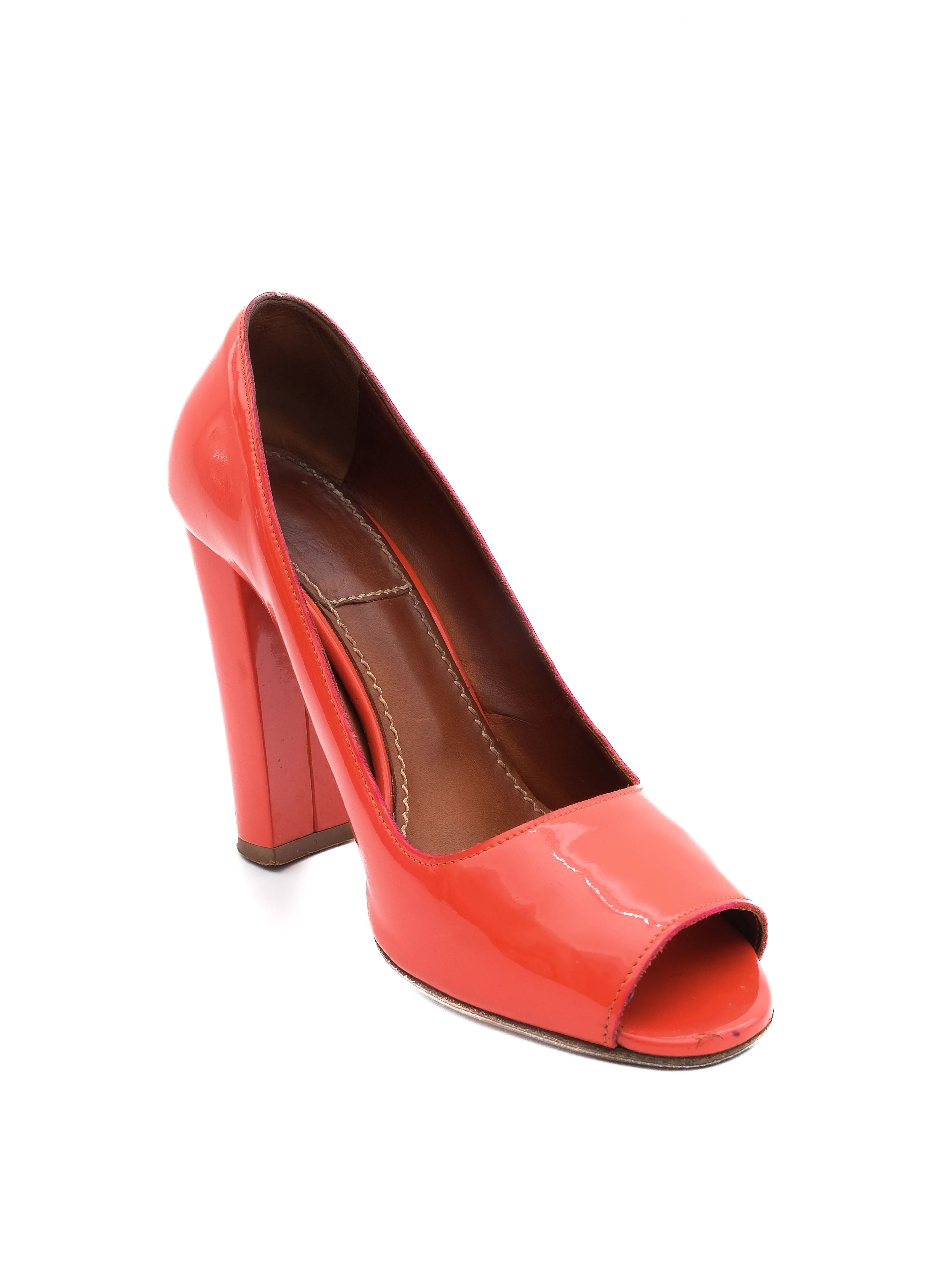 Excellent Lanvin Red Leather High-Heeled Open-Toe Shoes Size 37.5