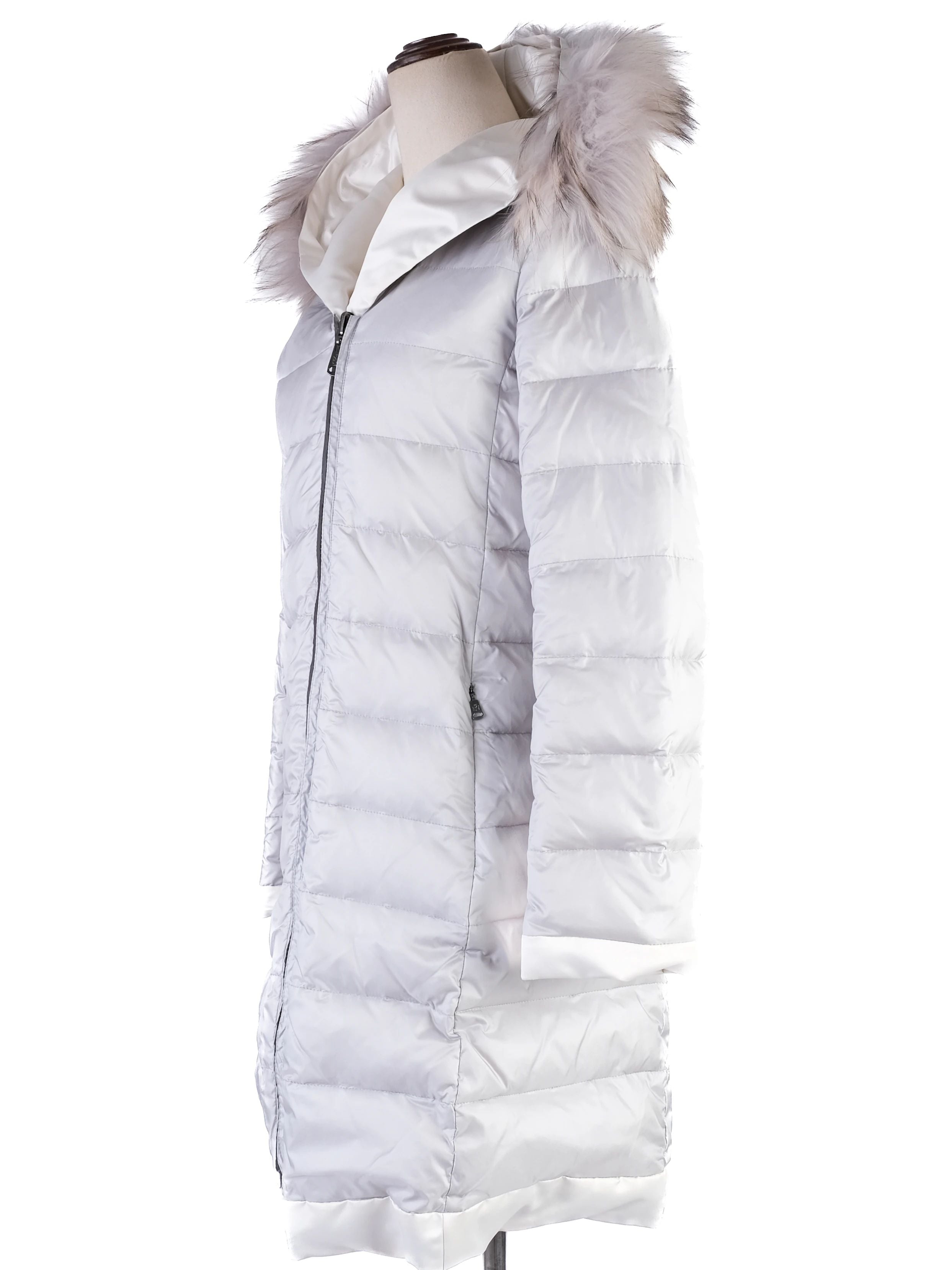 Max Mara Gray Padded Winter Coat with Fur-Lined Hood Size M