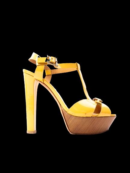 Greymer Yellow Leather High-Heeled Platform Sandals Size 36