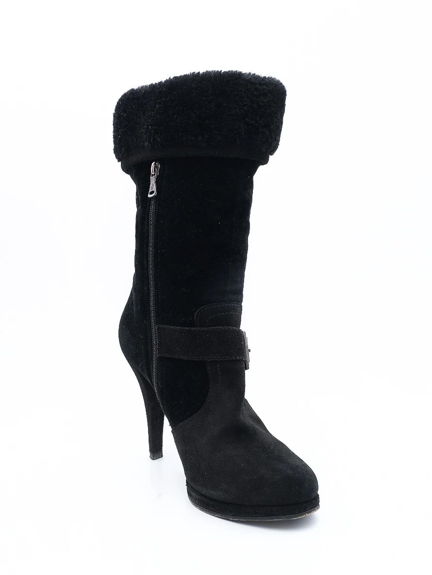 Excellent GF Ferre Black Leather High-Heeled Ankle Boots Size 38.5