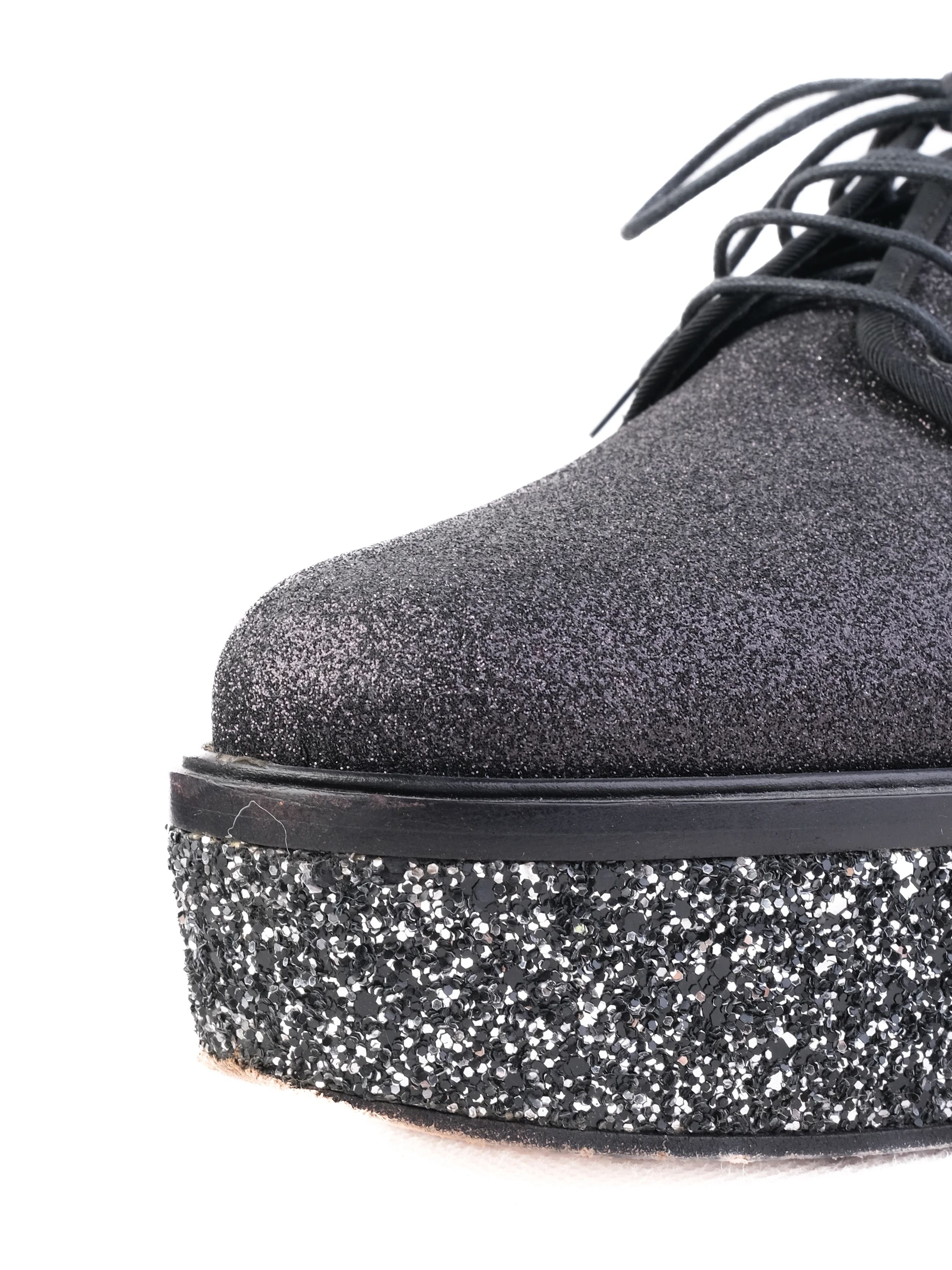 Excellent Sergio Rossi Black Fabric Shoes Size 38 with Glittery Platform