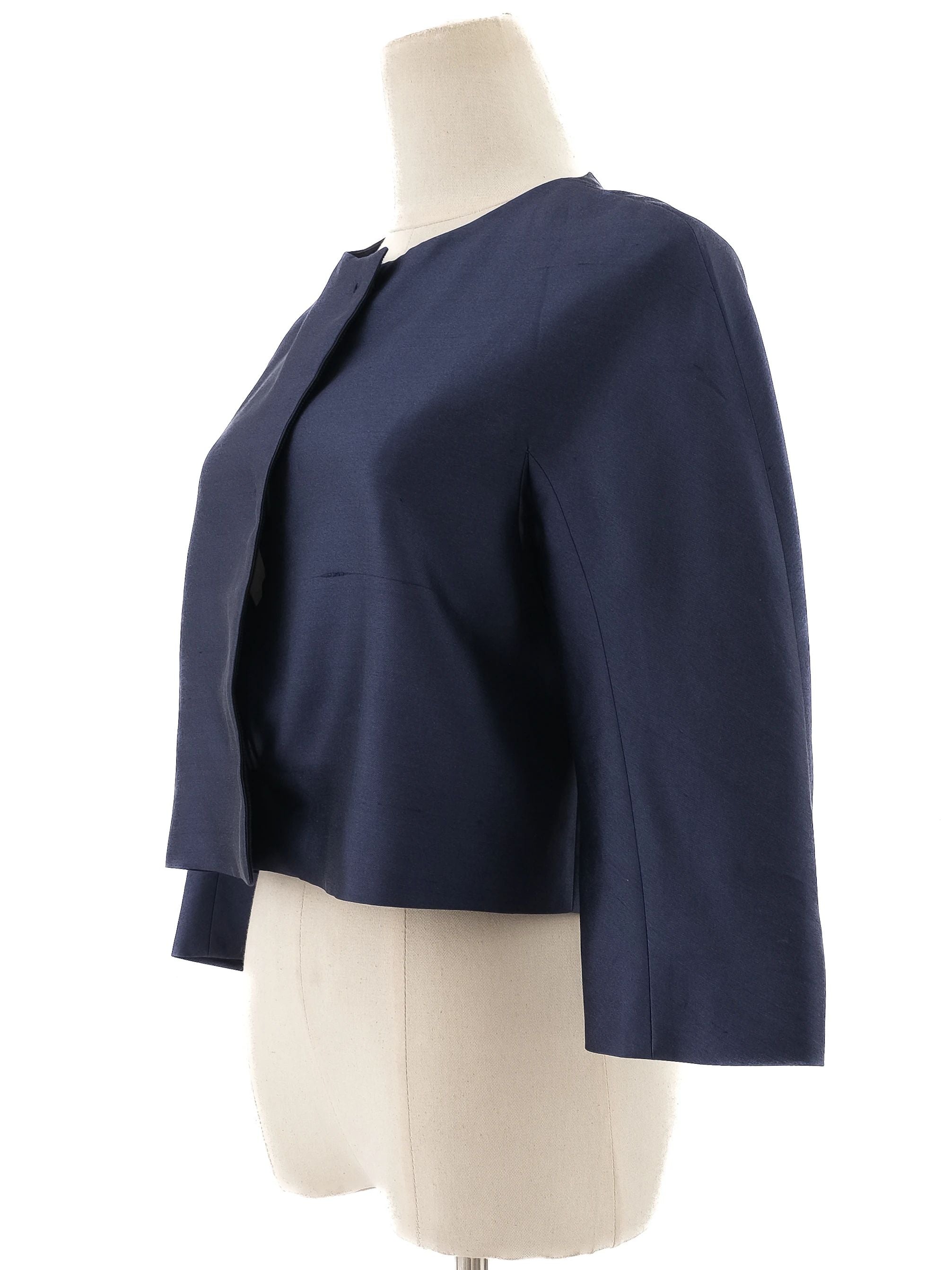 Excellent Max Mara Navy Blue Cropped Jacket Size S 100% Silk