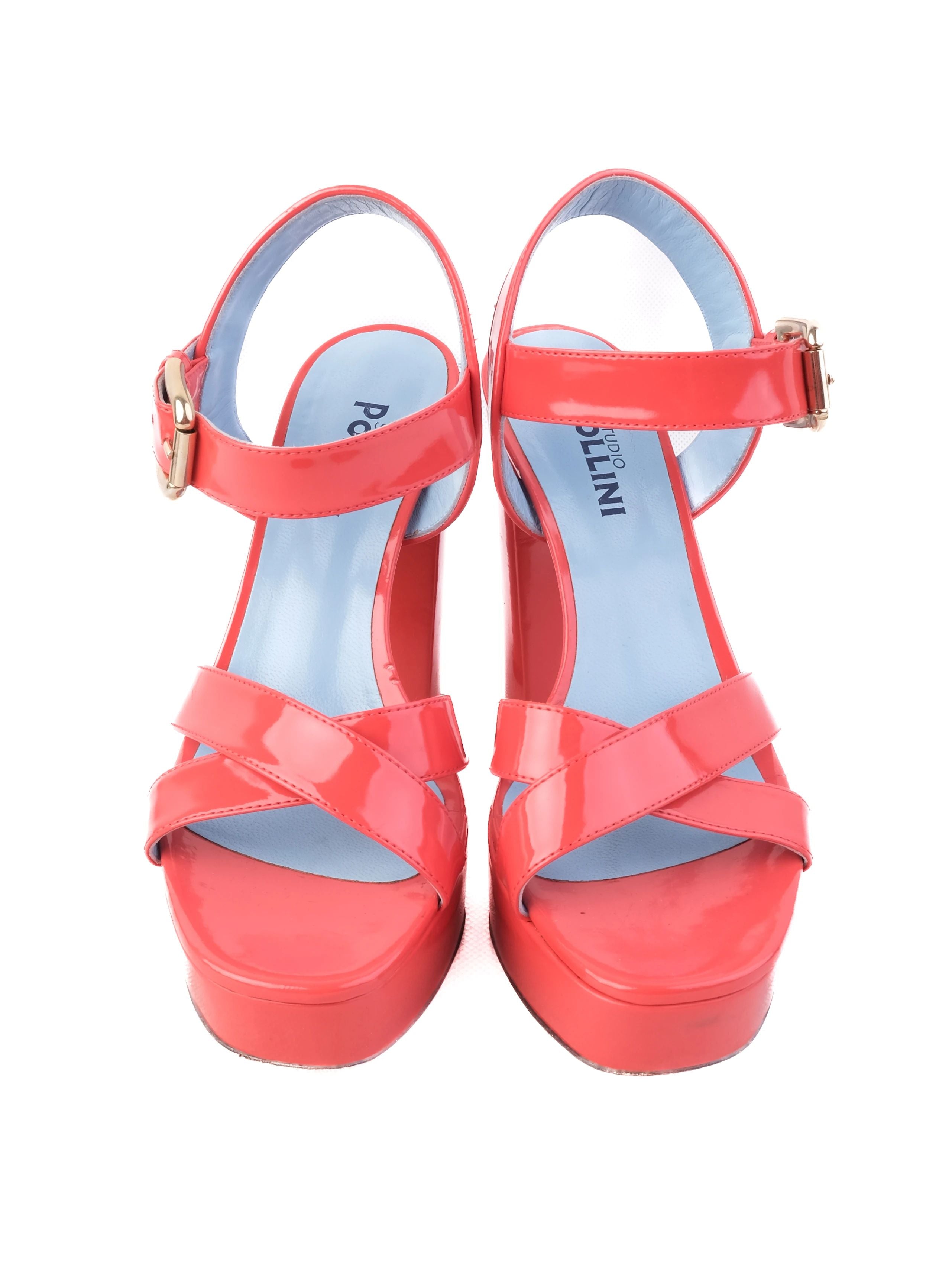 Excellent Pollini Red Leather High-Heeled Sandals Size 37