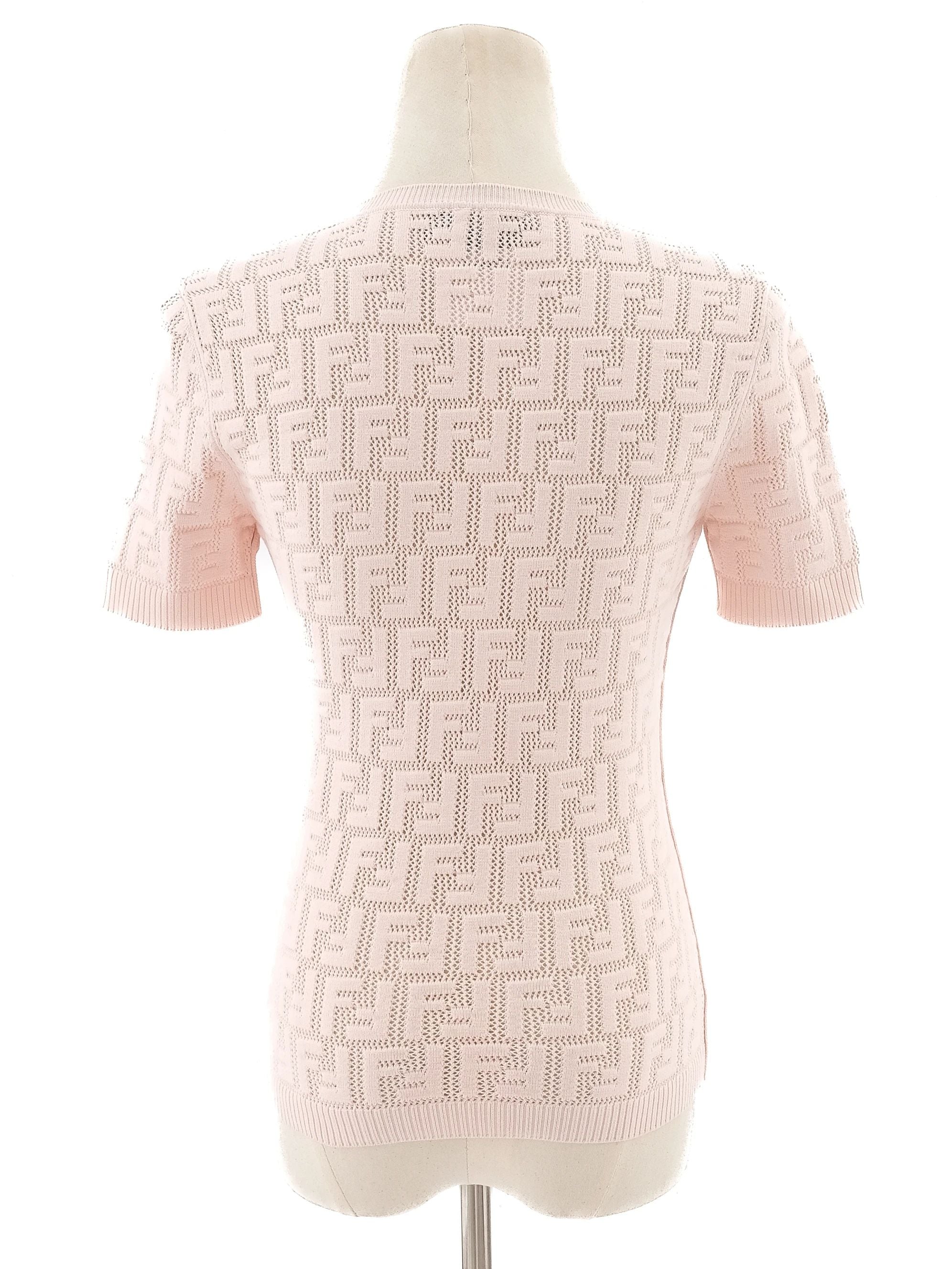 Excellent Fendi Pink Short Sleeve Knit Top Size XS Viscose