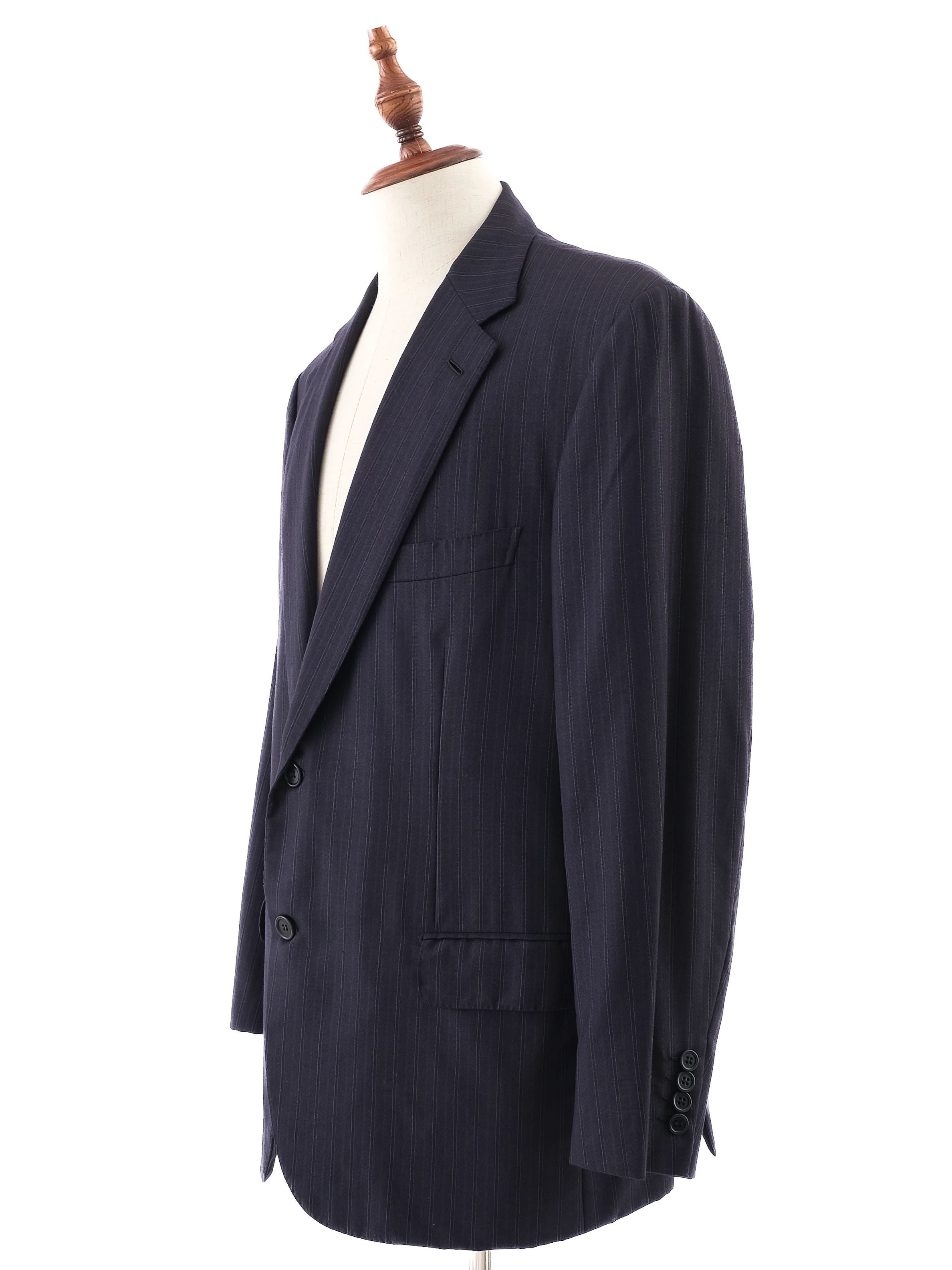 BRIONI Excellent Blue Cupro Suit Jacket Size XL Dark Pinstripe