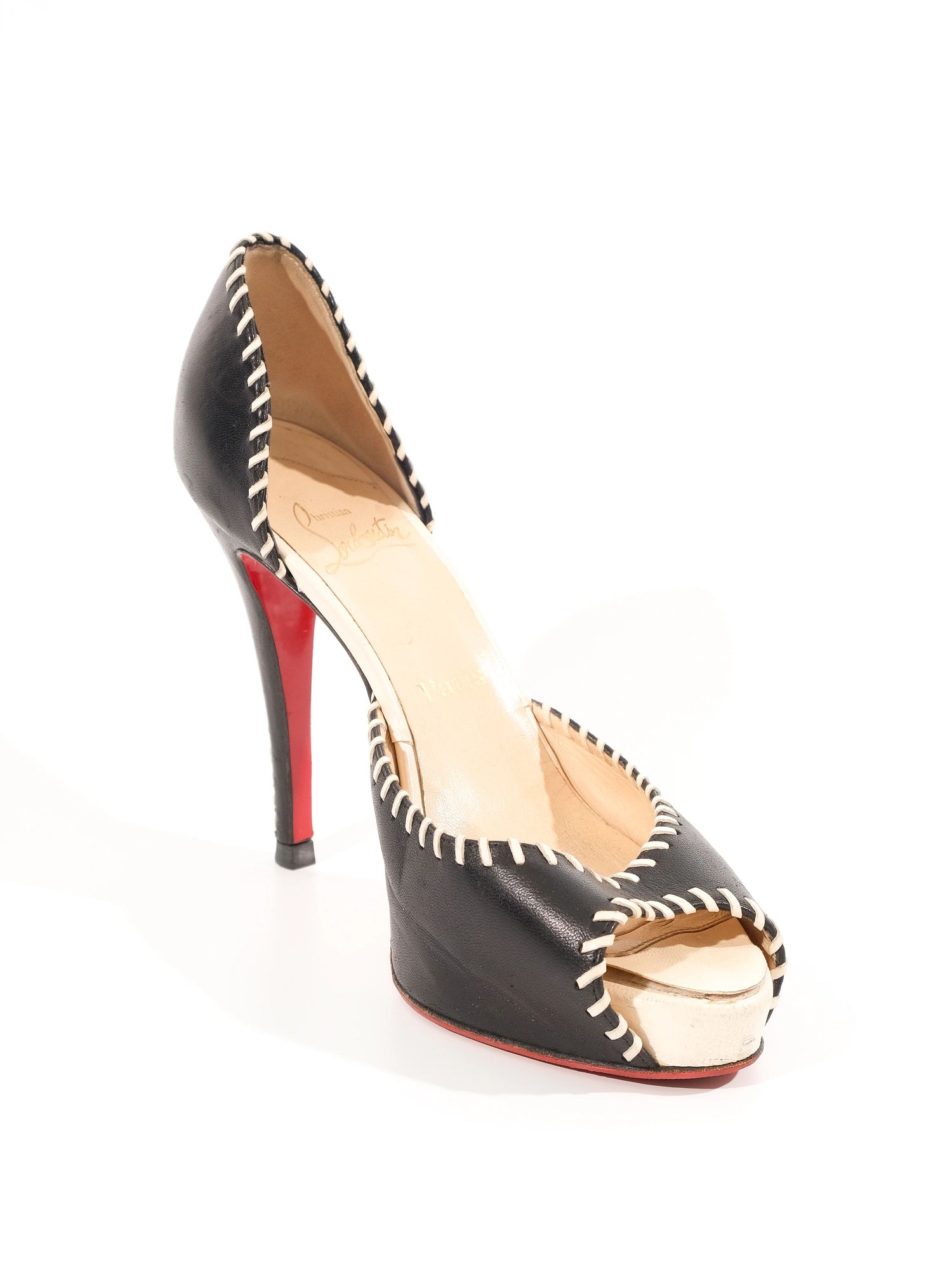 Excellent Christian Louboutin Black Leather High-Heeled Shoes Size 37.5
