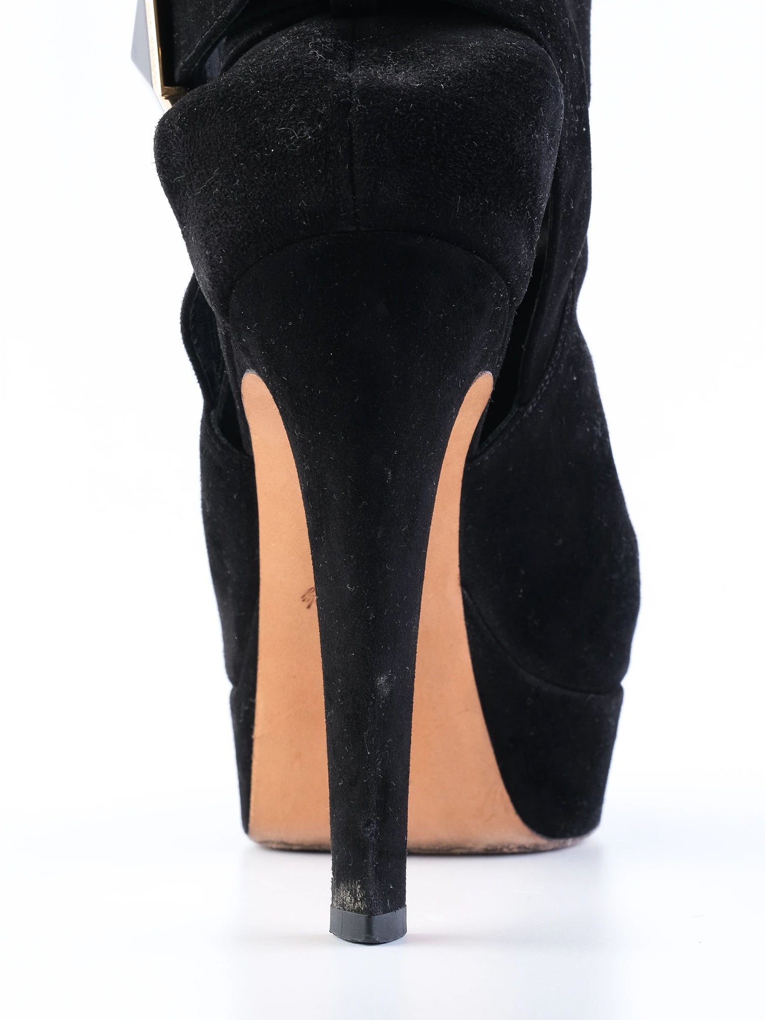 Excellent Louis Vuitton Black Leather High-Heeled Shoes Size 38.5