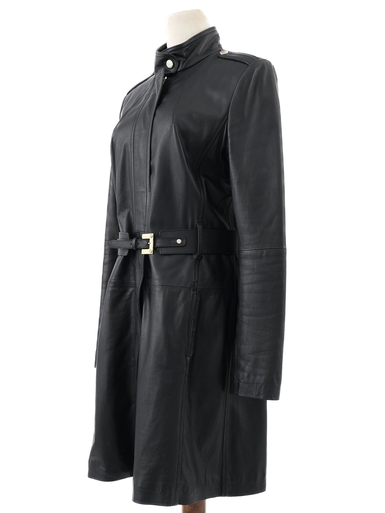 Excellent Elisabetta Franchi Black Leather Coat Size M