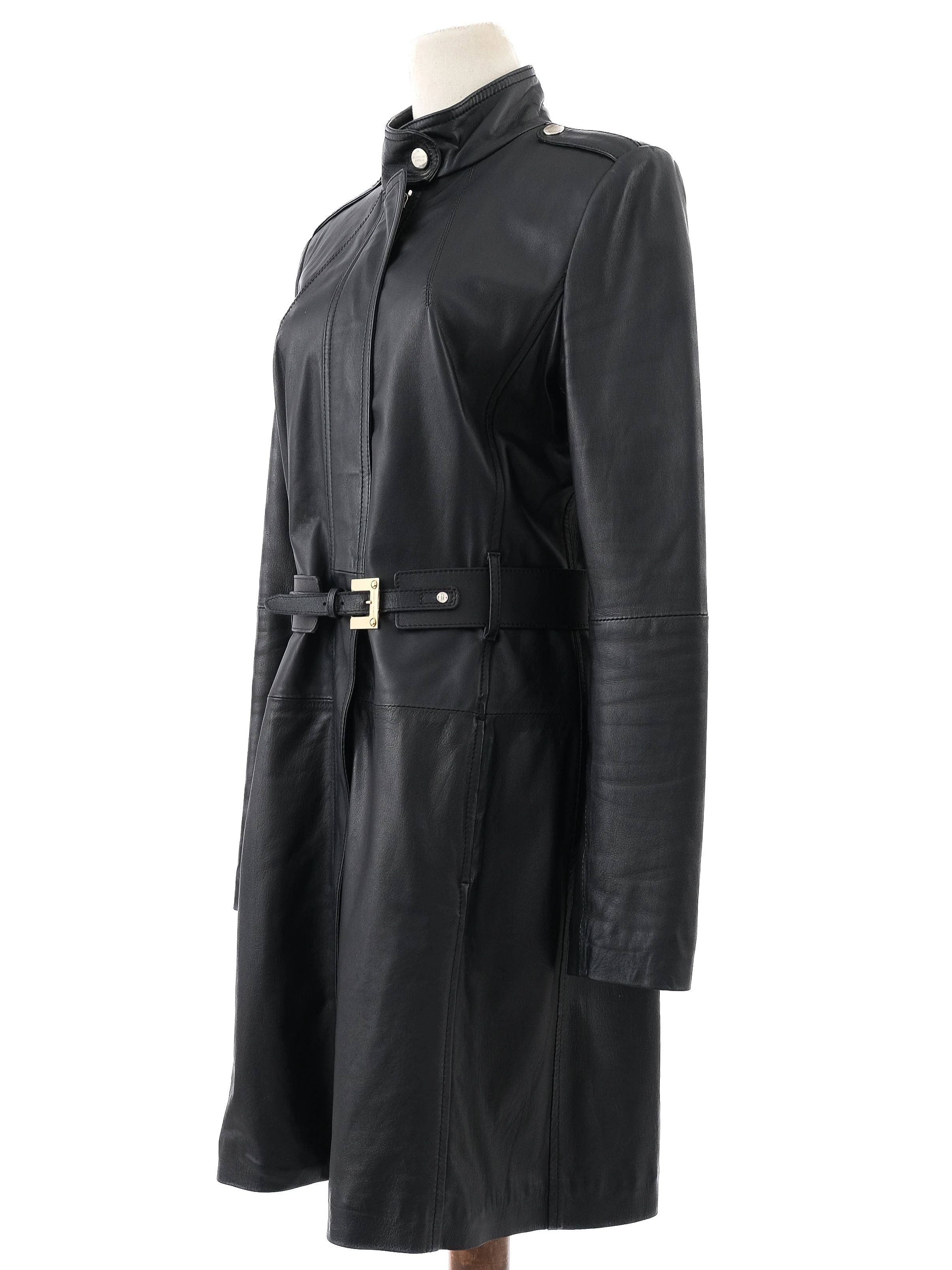Excellent Elisabetta Franchi Black Leather Coat Size M