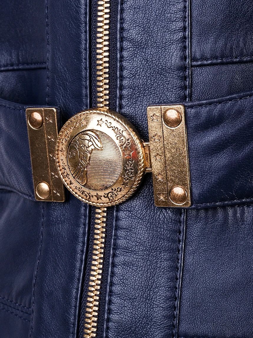 Versace Blue Leather Jacket Women Size XS Excellent Condition