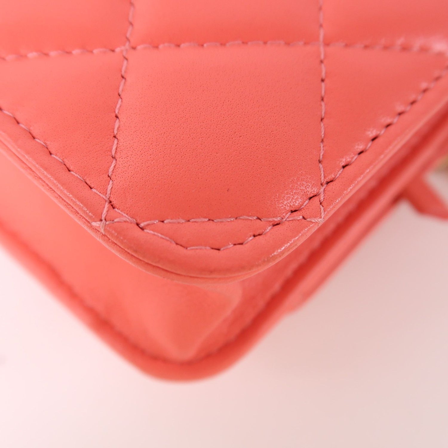 Chanel Pink Sheepskin Leather Woc Wallet On Chain Golden Cross Shoulder Back Bag Lambskin (sheep Leat