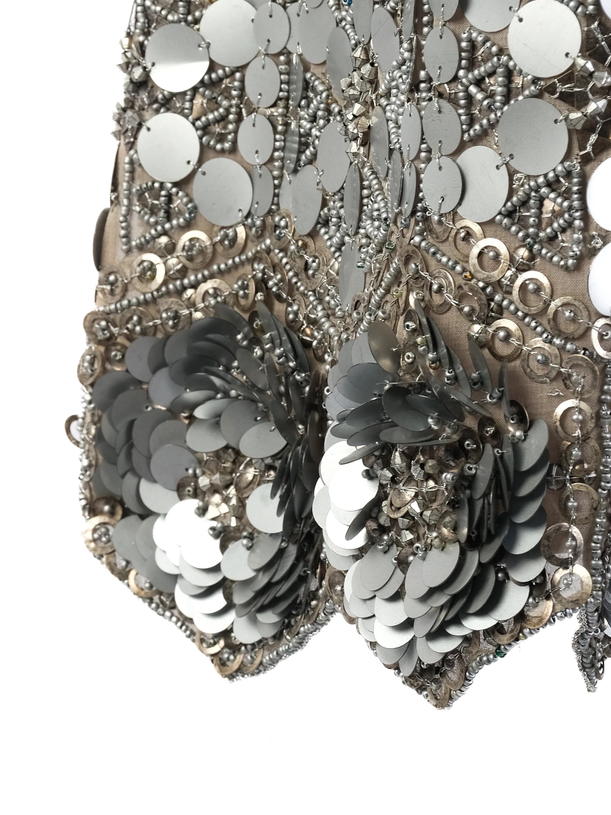 Excellent Gray Silk Sleeveless Dress with Sequin Embellishments