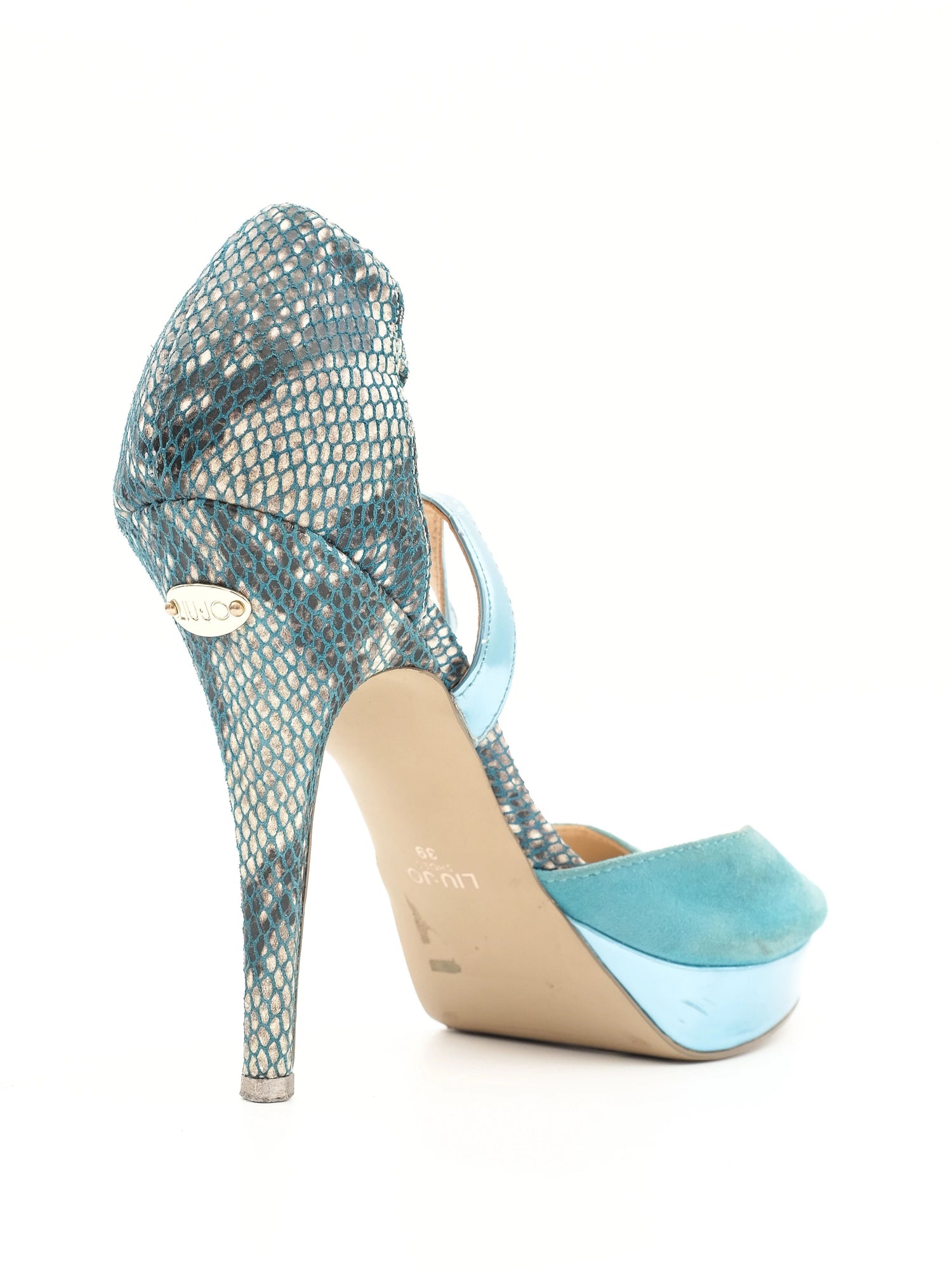 Excellent Liu Jo Blue Leather High-Heeled Peep Toe Shoes Size 39