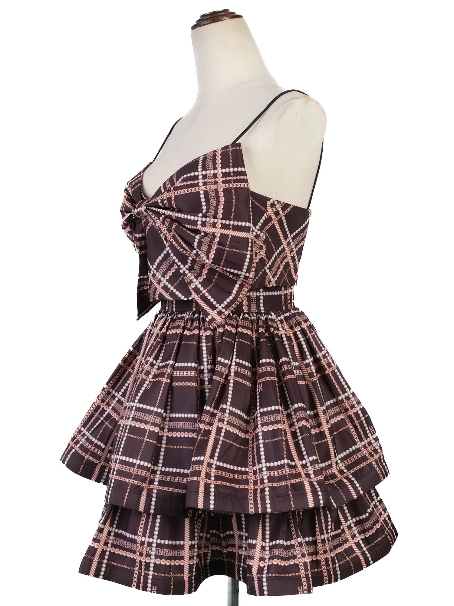 NEW Elisabetta Franchi Black Plaid Dress with Bow Size M