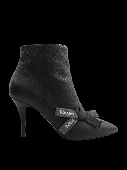 Excellent Pollini Black Leather Ankle Boots Size 39 with Stiletto Heels
