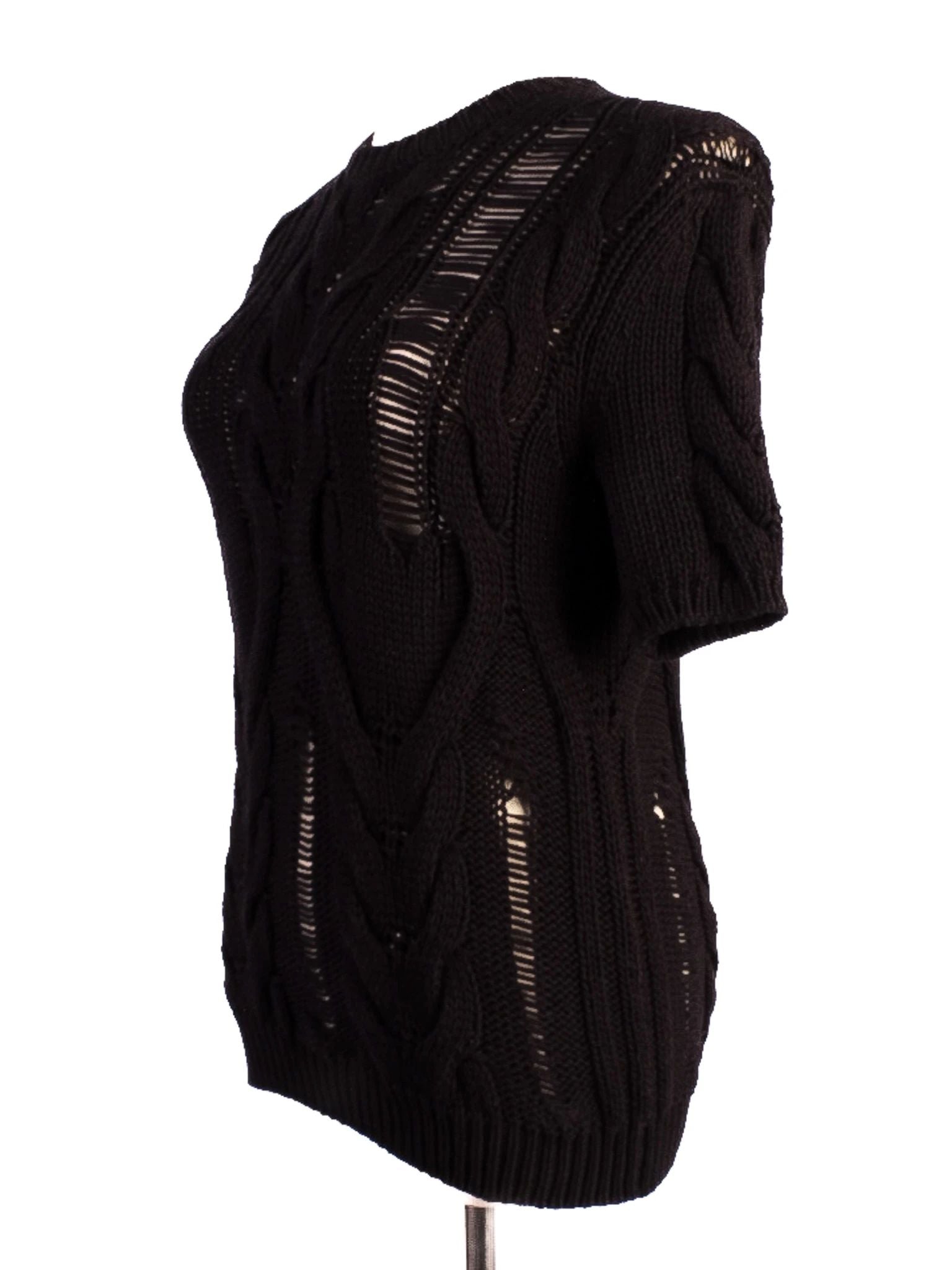 Excellent Max Mara Black Wool Short-Sleeve Sweater Size M