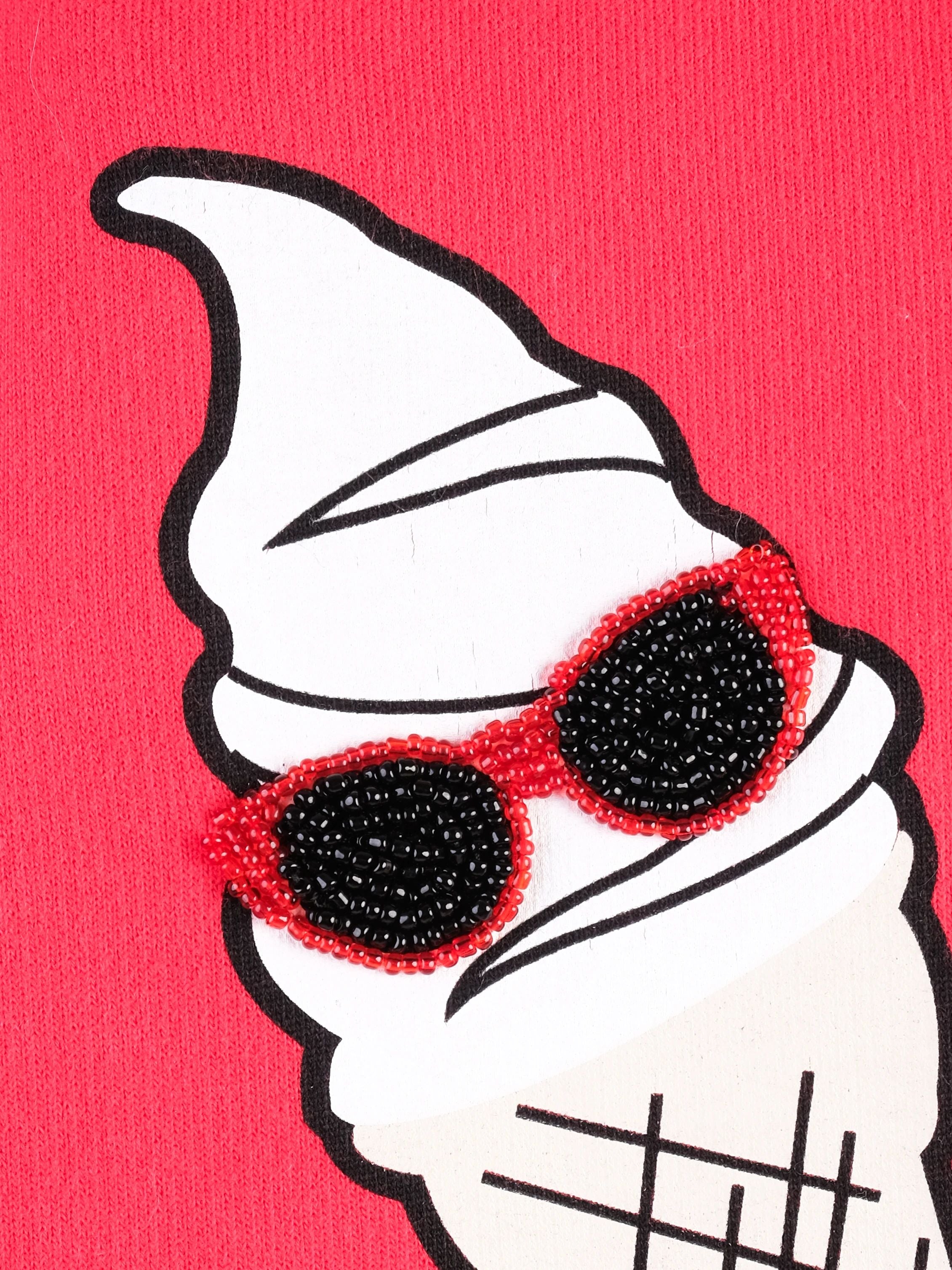 Karl Lagerfeld Red Cotton Sweatshirt XL with Ice Cream Design