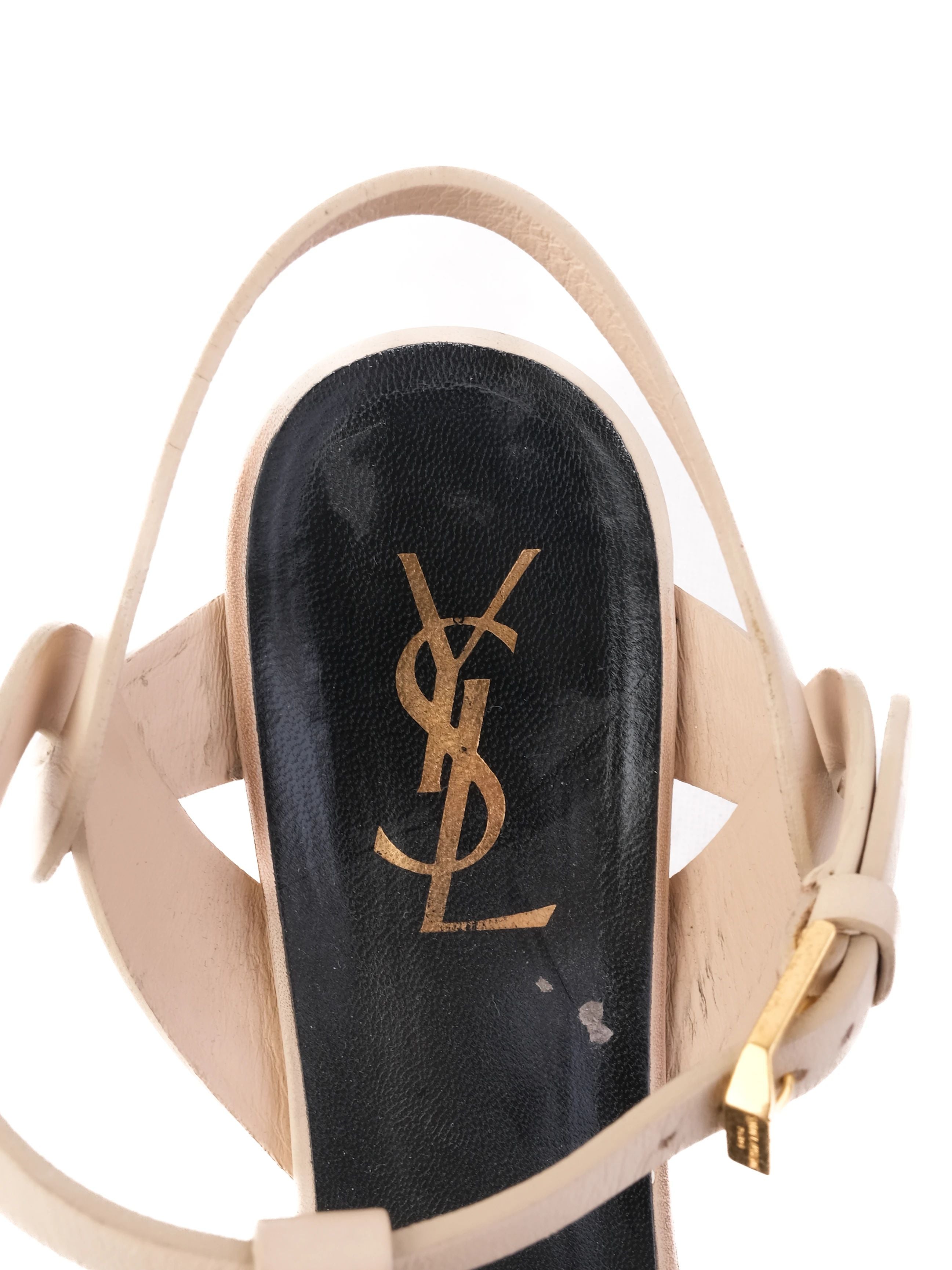 Excellent Yves Saint Laurent White Leather High-Heeled Sandals Size 39