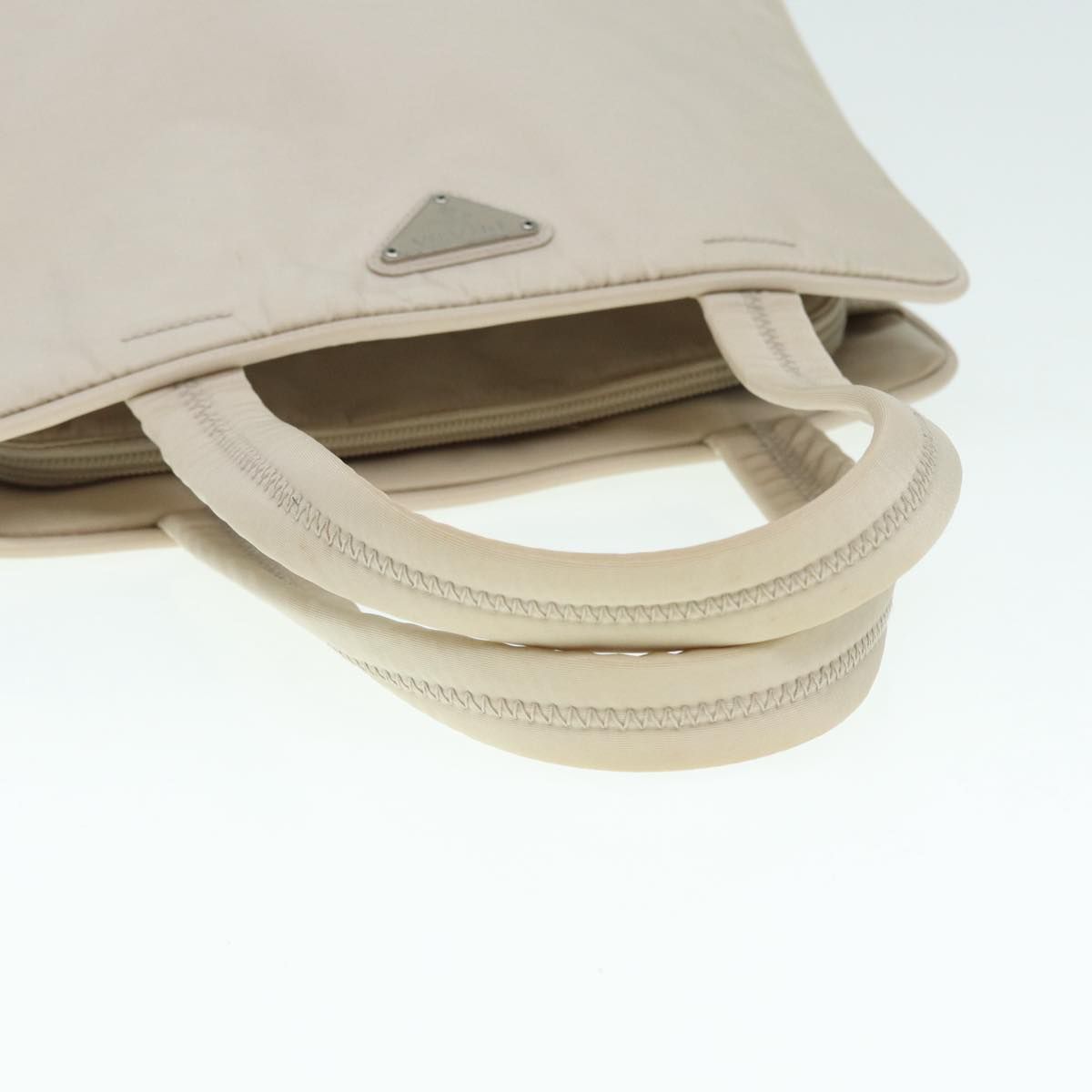 Prada Hand Bag Nylon Beige Silver Auth