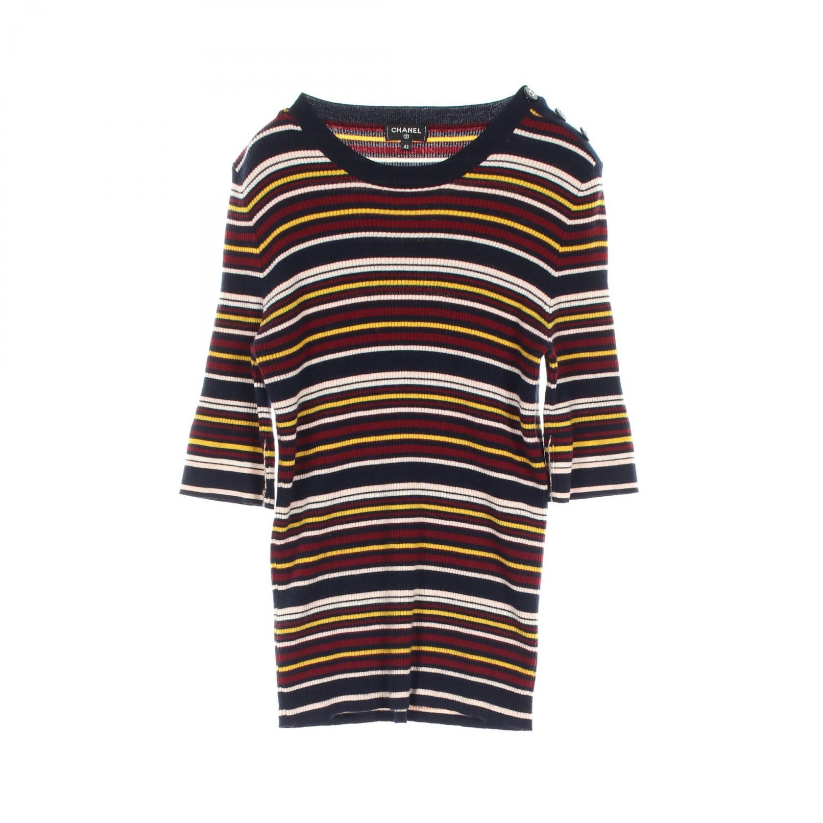 Chanel Navy Multicolor Coco Mark Button Knit Cashmere Silk P 59821k 07816