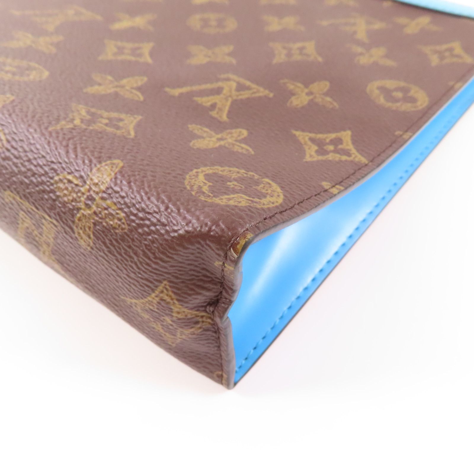 Louis Vuitton Monogram Pochette Voyage Mm Gold Hand Bag Brown/blue Business Bag Clutch Bag M 81204