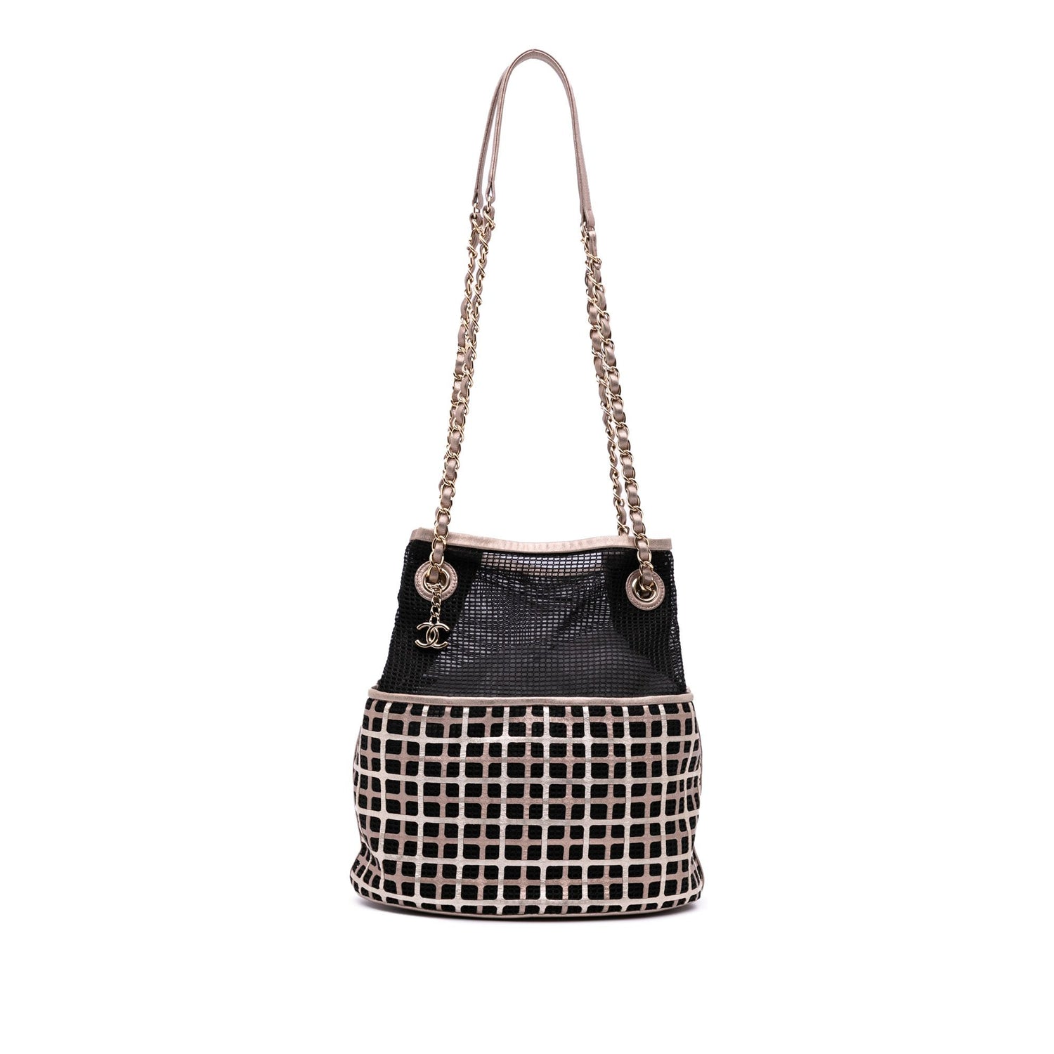 Chanel CC Mesh And Metallic Calfskin Bucket Bag Black