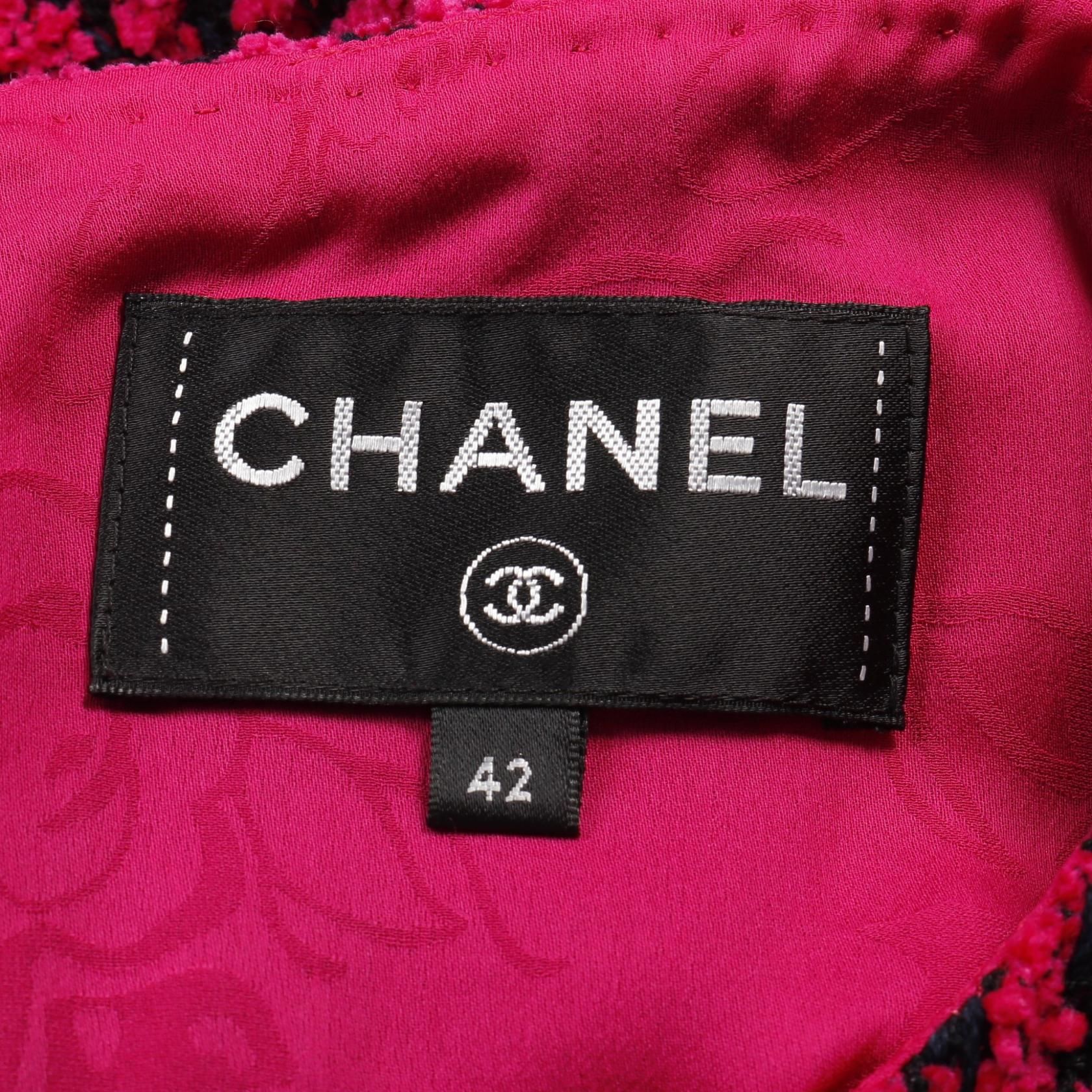 Chanel Pink Black Dress Rayon Cotton Wool P 55184v 41404