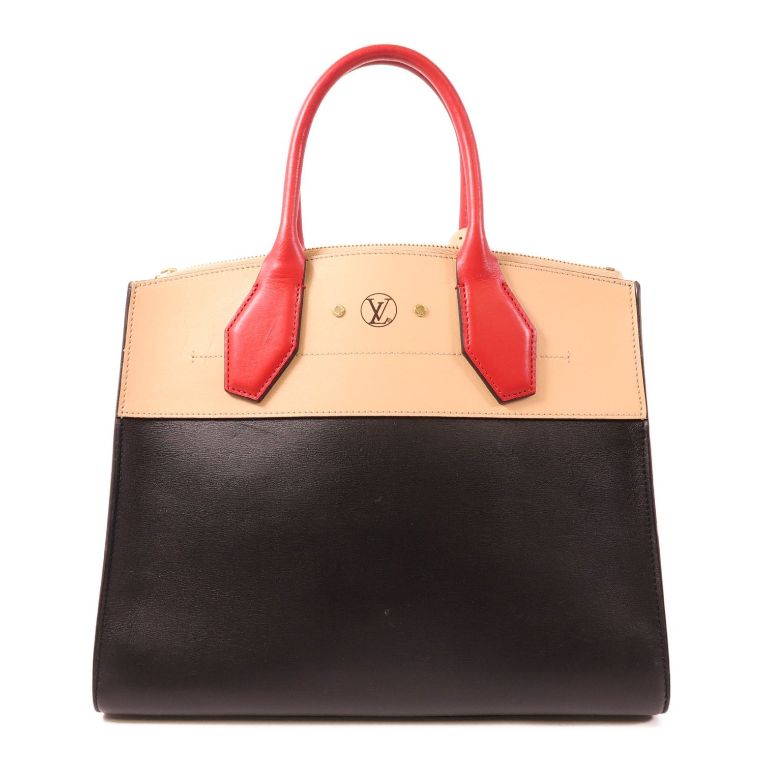 Louis Vuitton Cowhide Leather City Steamer Mm Hand-turn Shoulder Bag Black Beige Red 2way Shoulder Bag M 42190