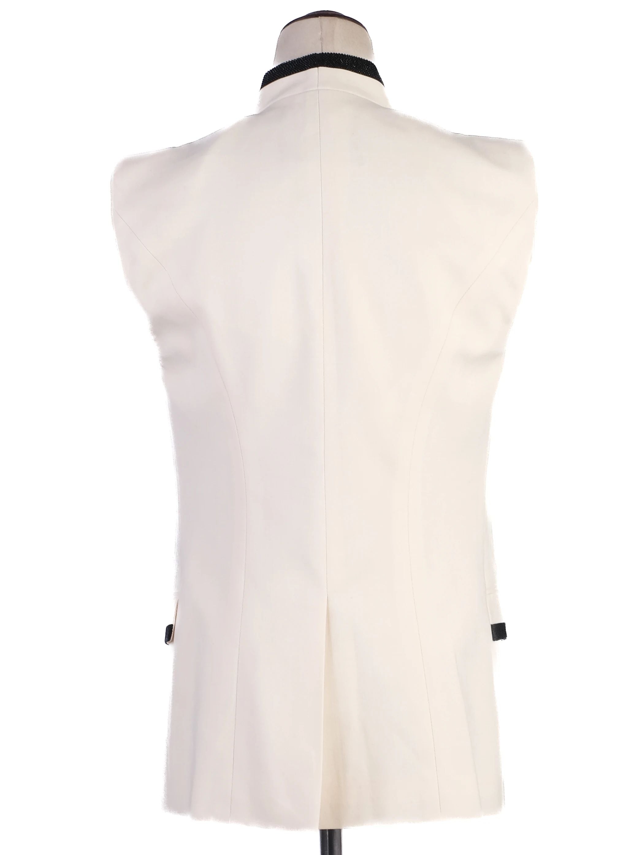Excellent Roberto Cavalli White Wool Sleeveless Blazer with Black Trim