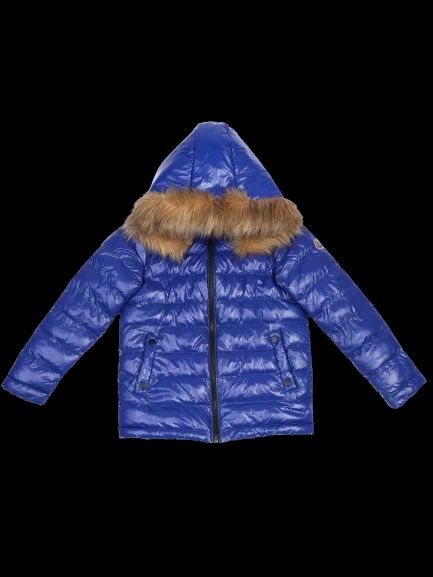 Excellent Moncler Blue Puffer Jacket with Fur-Lined Hood for Kids Size 11