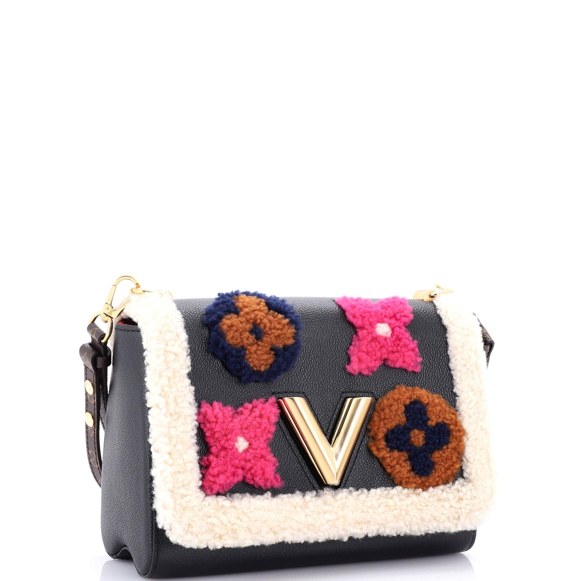Louis Vuitton Twist Handbag Leather And Monogram Teddy Shearling Mm