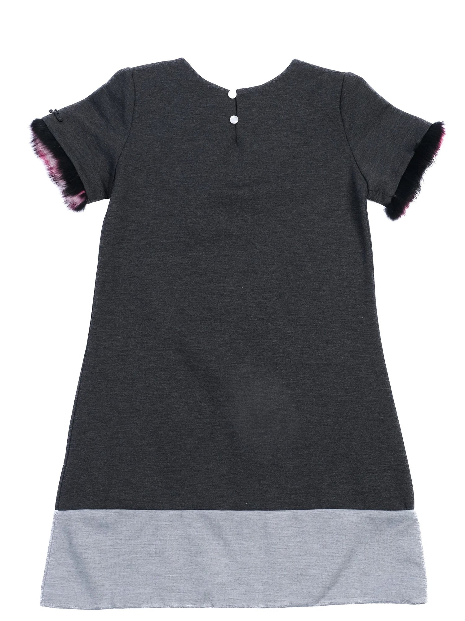 NEW Fendi Kids Dress Gray Silk Size 8 with Fur Trimming
