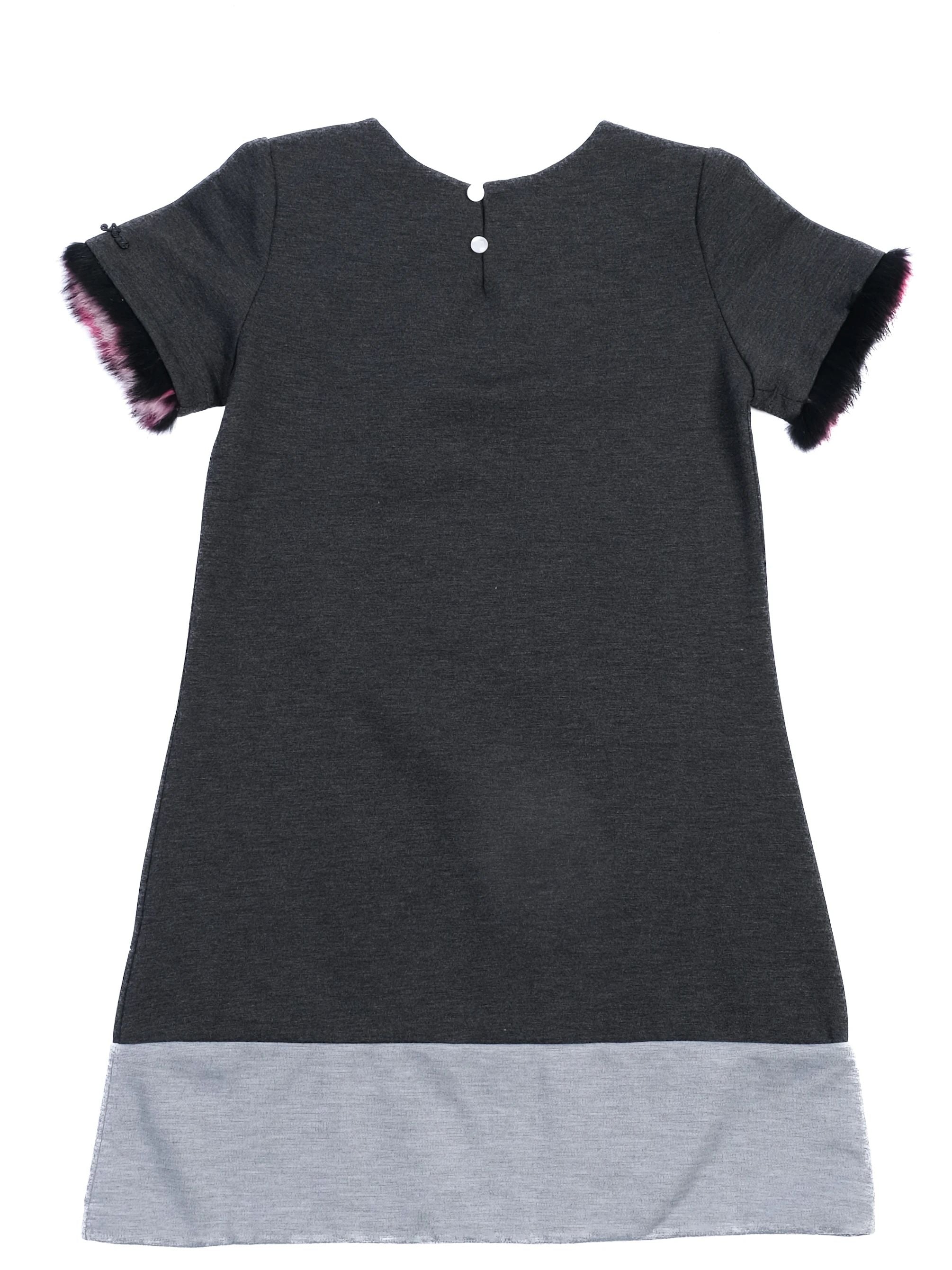 NEW Fendi Kids Dress Gray Silk Size 8 with Fur Trimming