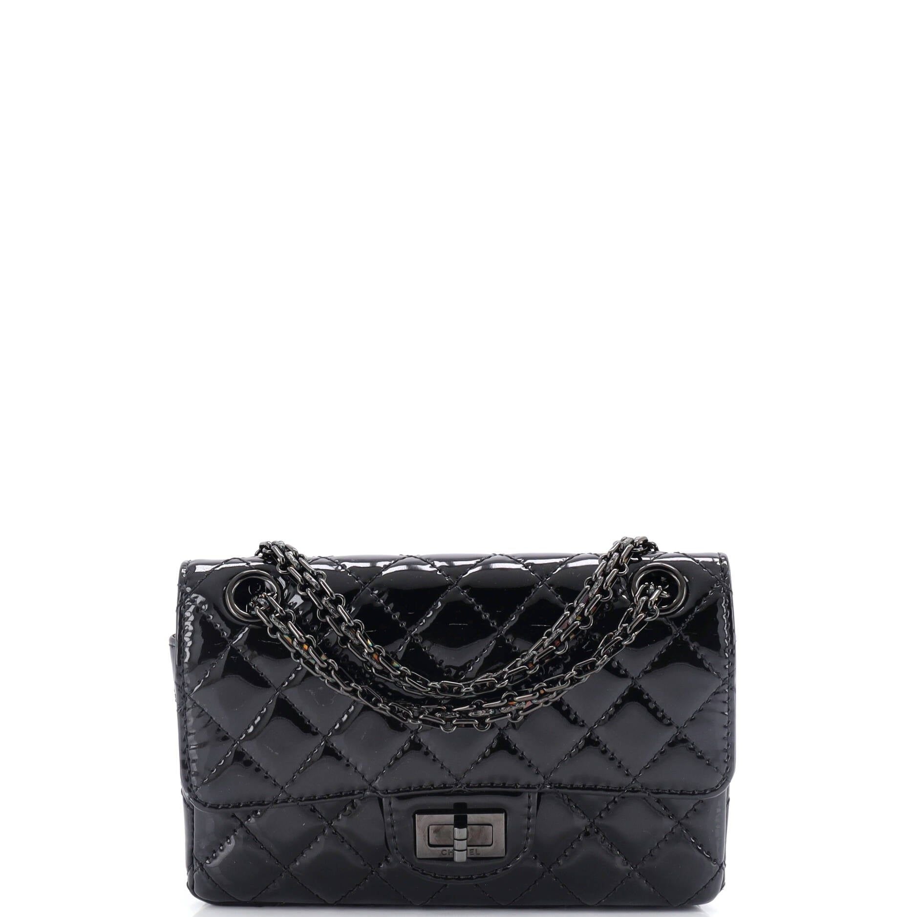 Chanel So Black Reissue 2.55 Flap Bag Quilted Patent Mini
