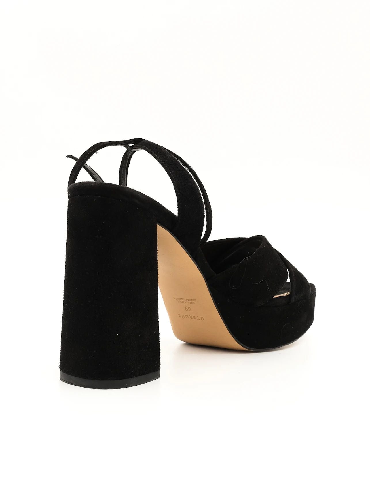 Excellent Uterque Black Genuine Suede Platform Heeled Sandals Size 39