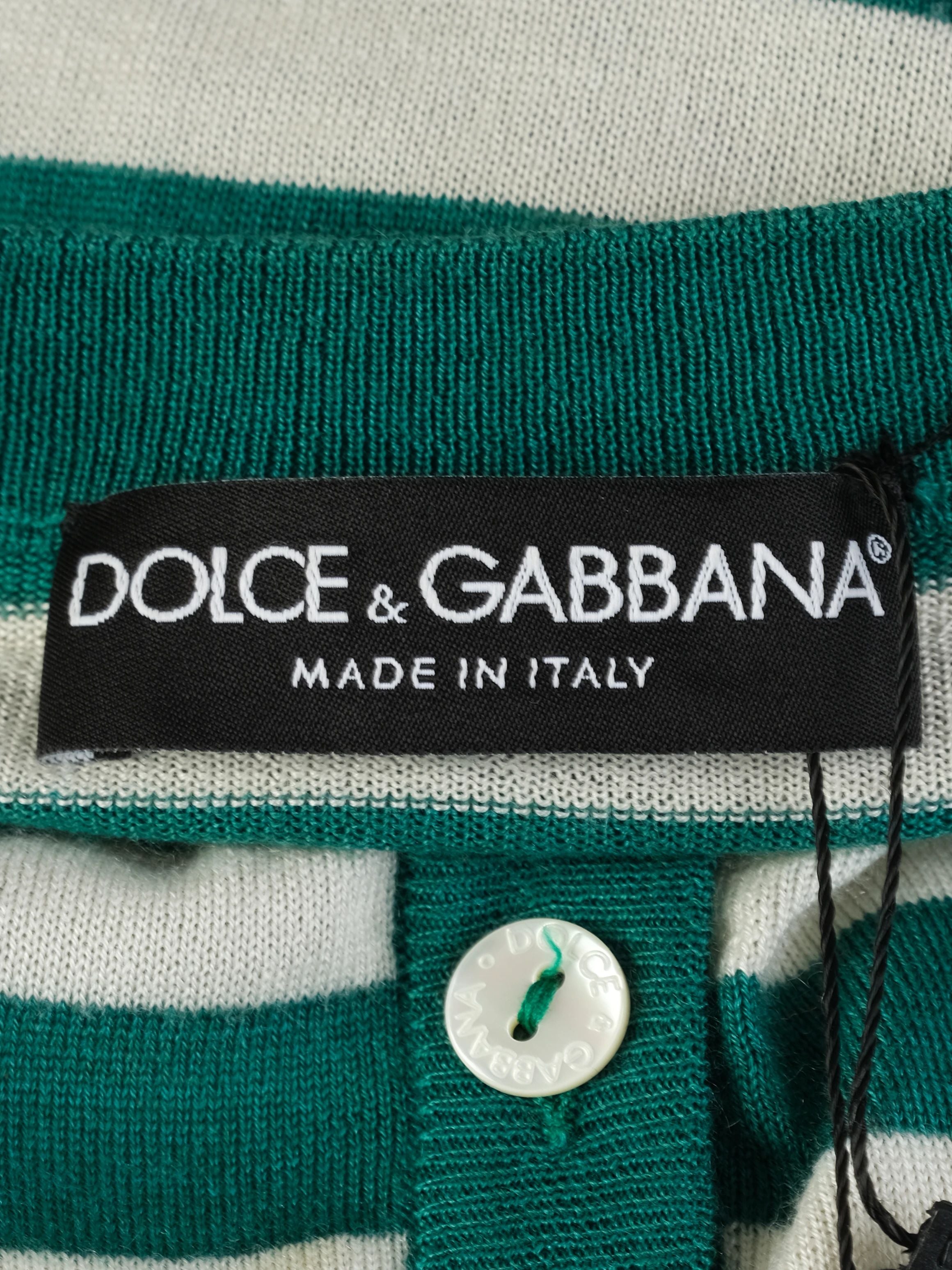Excellent Dolce Gabbana Green Silk Cardigan Size M with Pineapple Detail