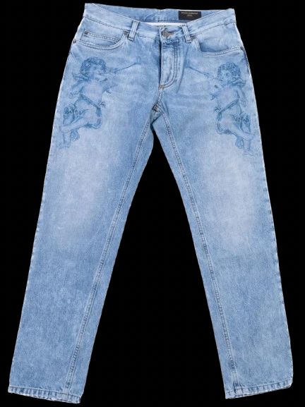 Excellent Dolce Gabbana Light Blue Denim Jeans Size L Cherub Design