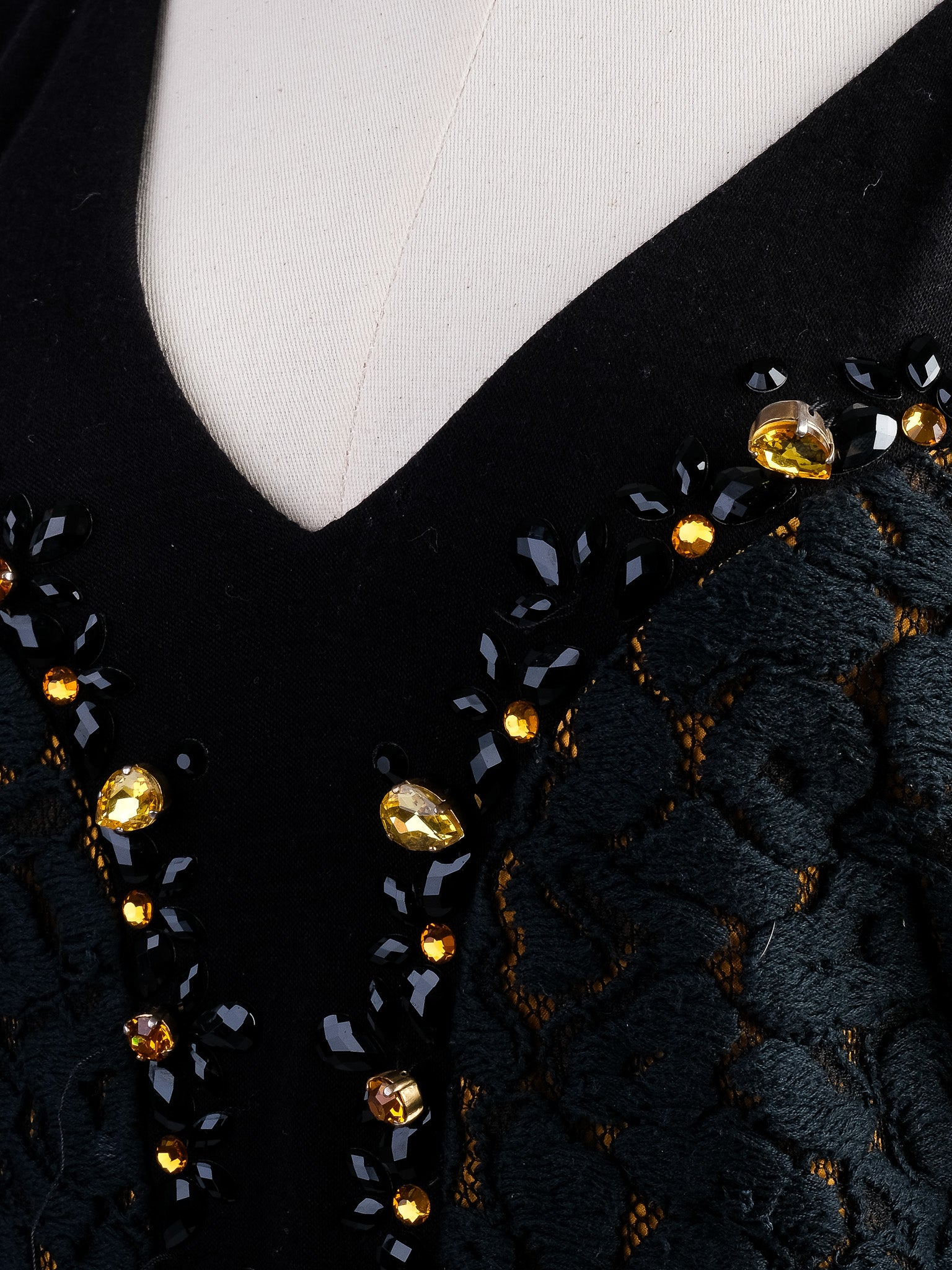 Excellent VDP Black Wool Dress Size L with Embellishments