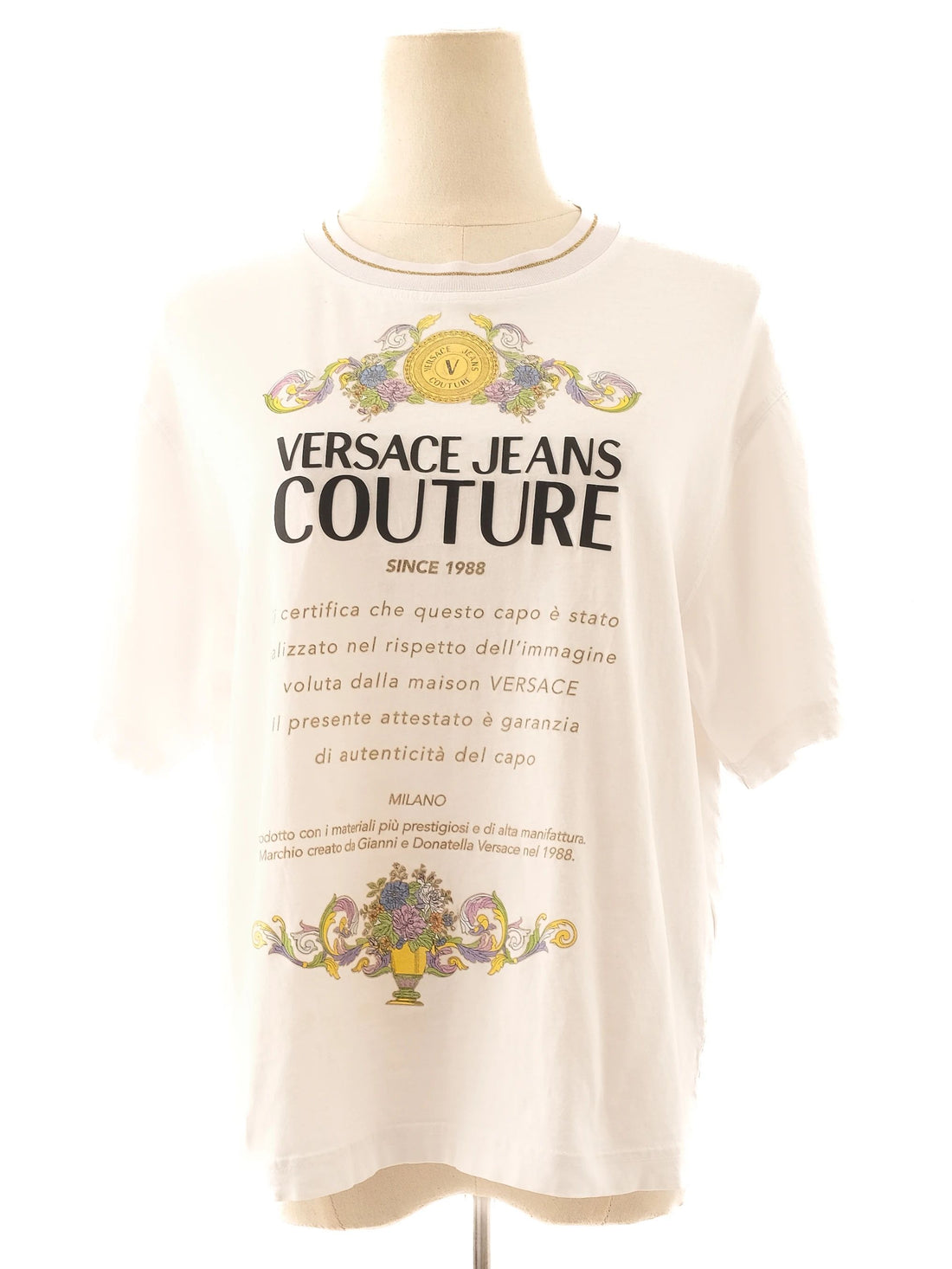 Excellent Versace Jeans Couture White T-Shirt Size M Floral Design