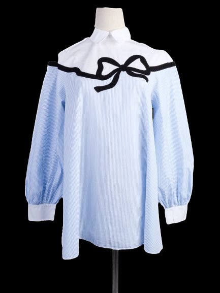 Excellent Weekend MaxMara Blue Striped Blouse with Bow Detail