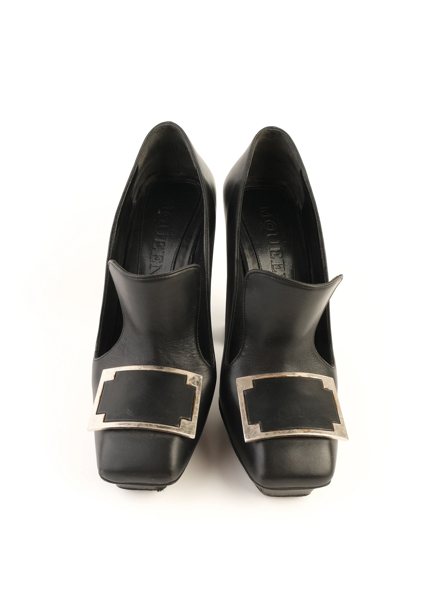 Excellent Alexander McQueen Black Leather High-Heeled Shoes Size 37.5