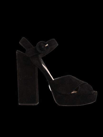 Good Condition Prada Black Suede High-Heeled Platform Sandals Size 38