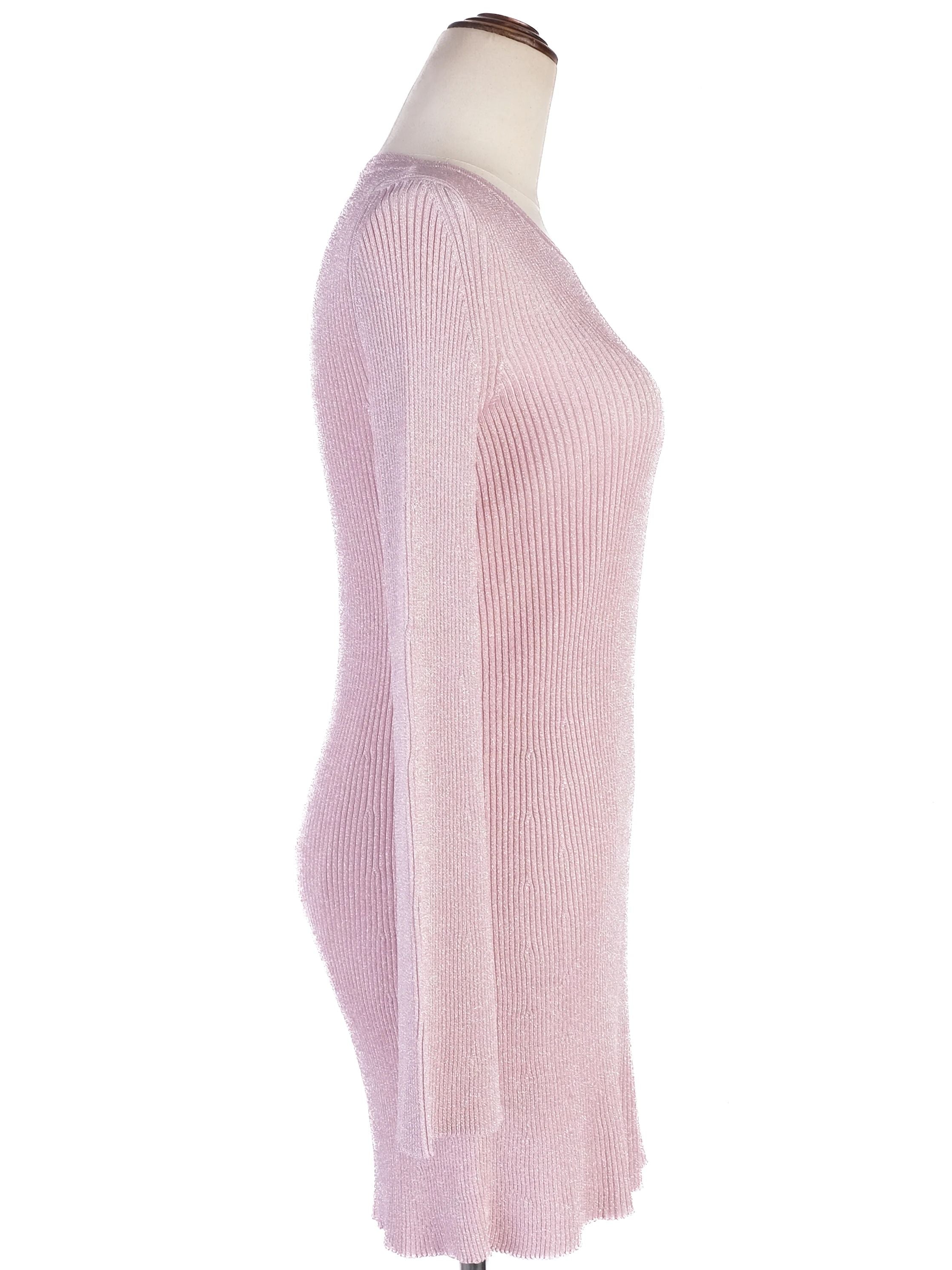 Nina Ricci Pink Ribbed Long-Sleeve Sweater Dress Size S Excellent
