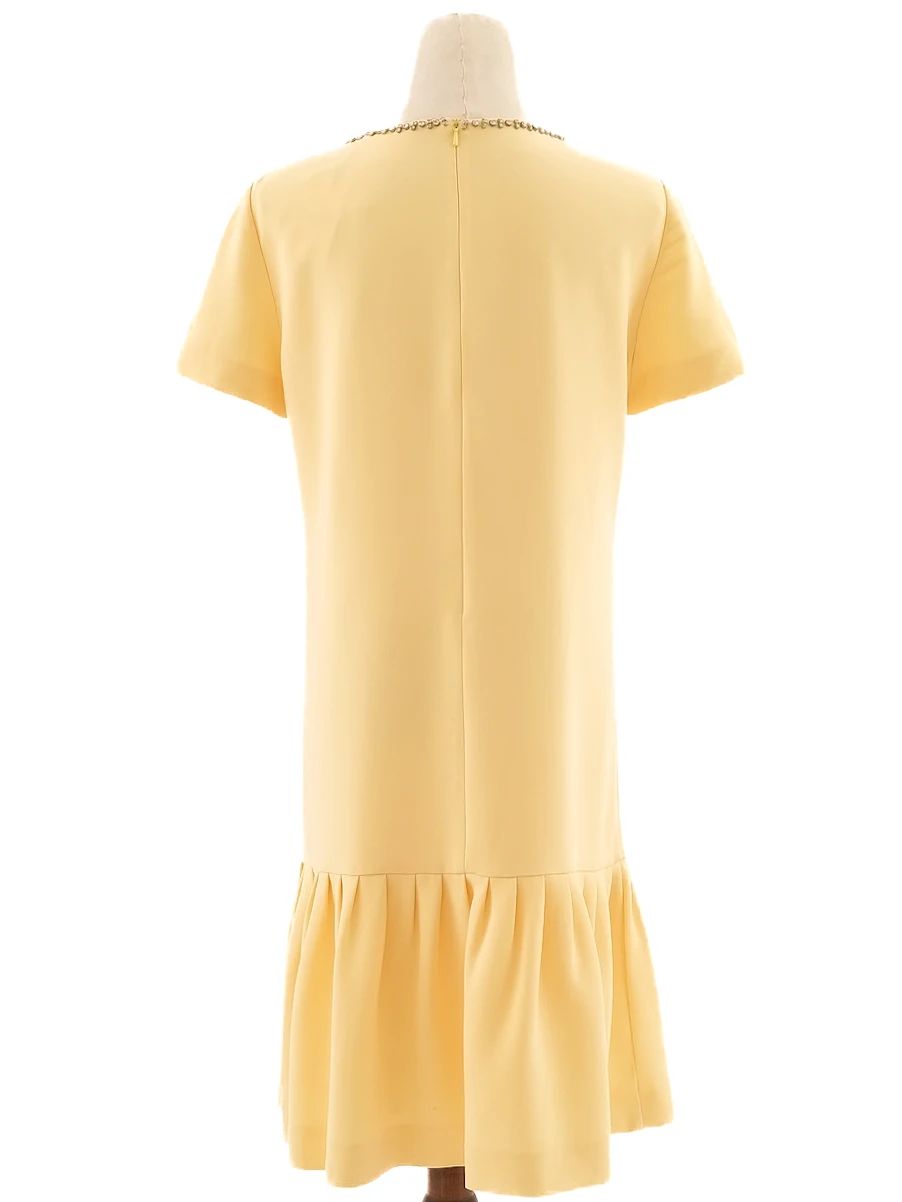 Max Mara Excellent Yellow Cotton Dress Size L with Jeweled Neckline