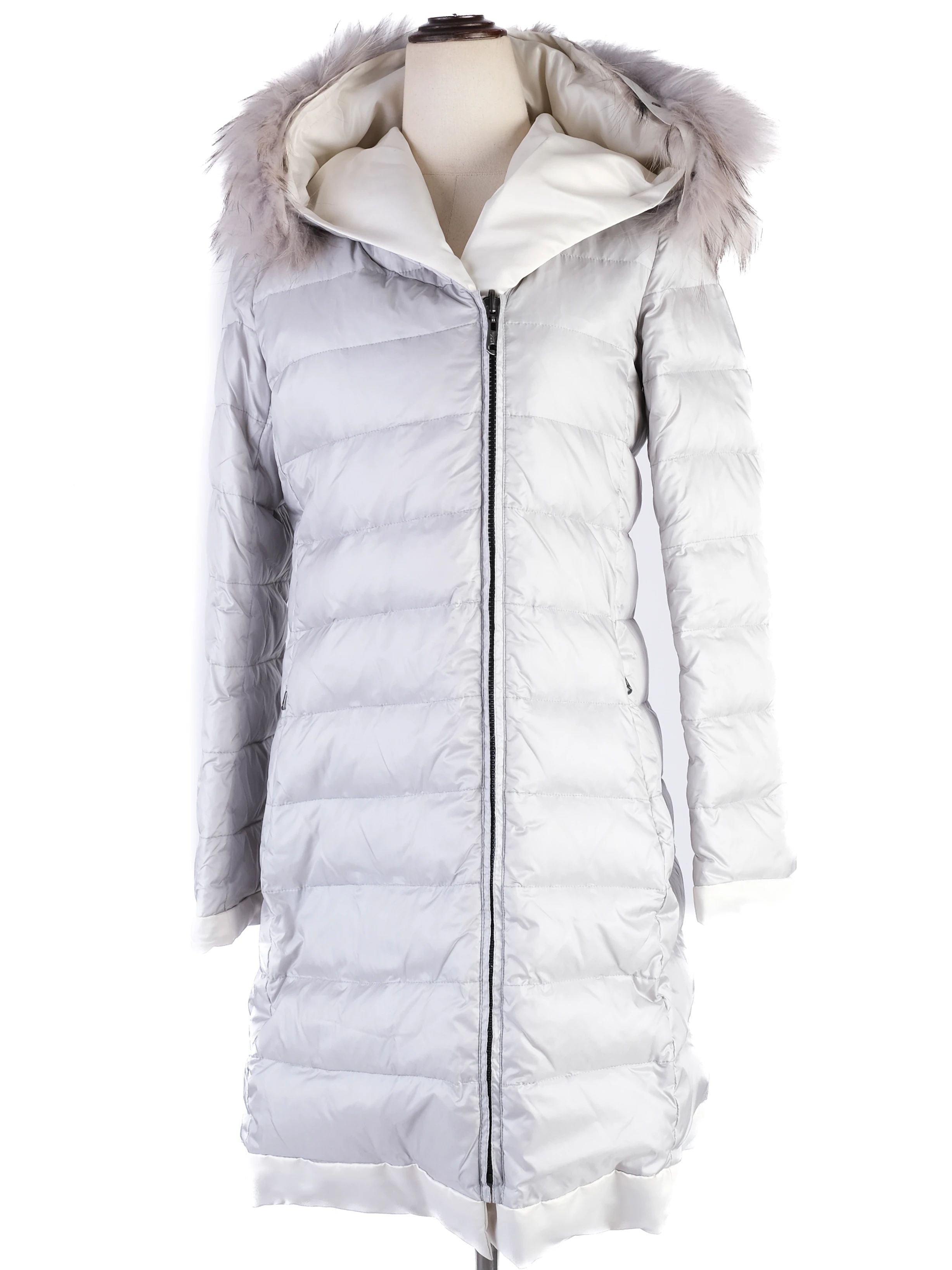 Max Mara Gray Padded Winter Coat with Fur-Lined Hood Size M